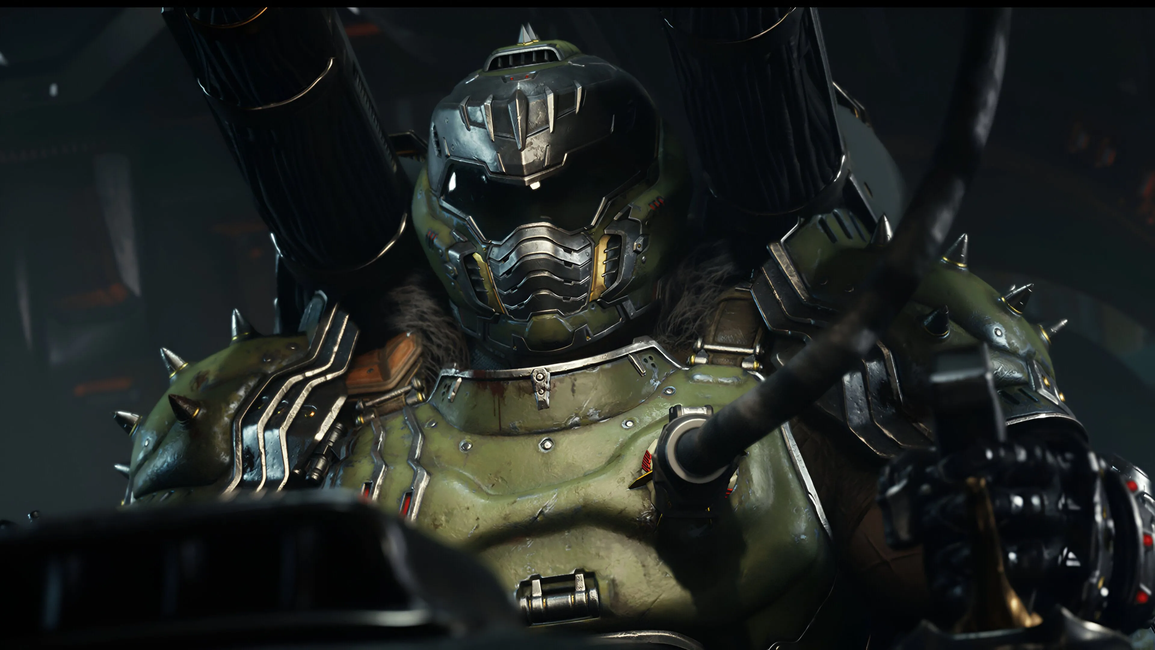 Doom Slayer điều khiển cỗ máy Atlan Mech mạnh mẽ trong Doom The Dark Ages, minh họa cơ chế gameplay đa dạng và đồ họa chi tiết.