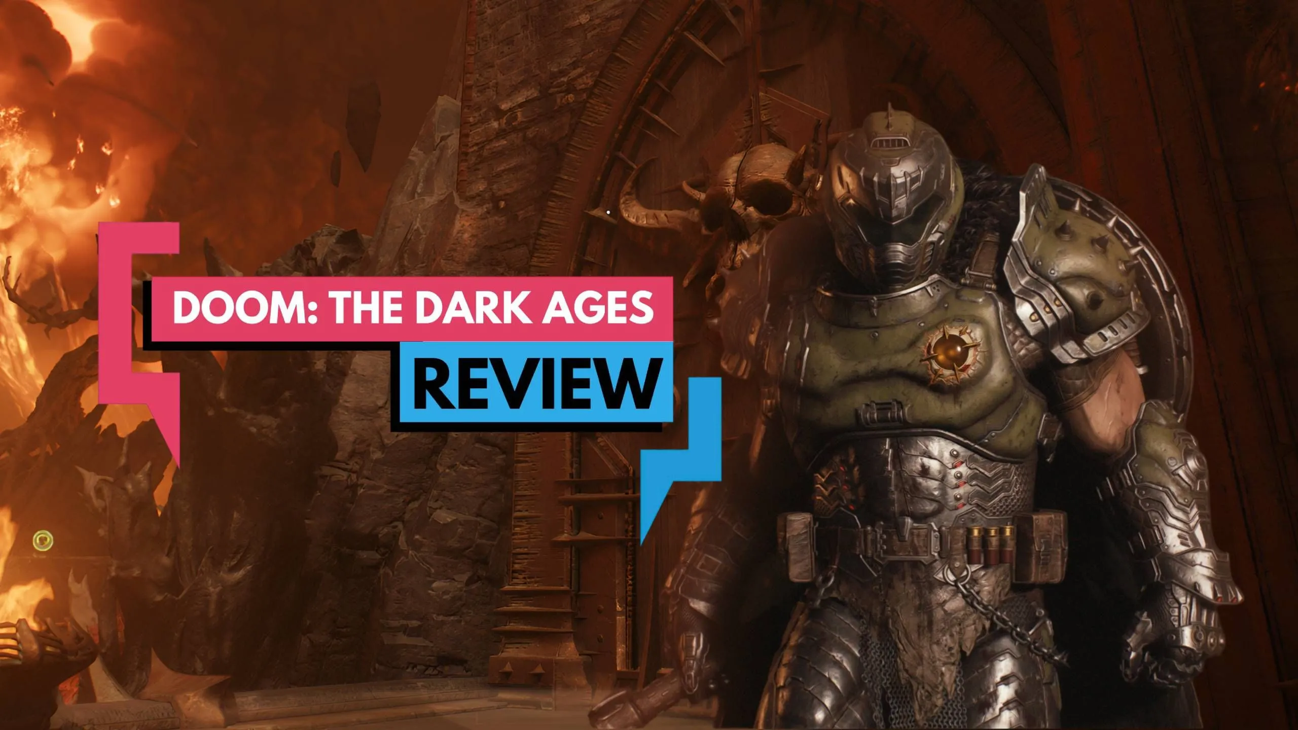 Doom Slayer đứng trước cổng địa ngục hình đầu lâu trong Doom The Dark Ages