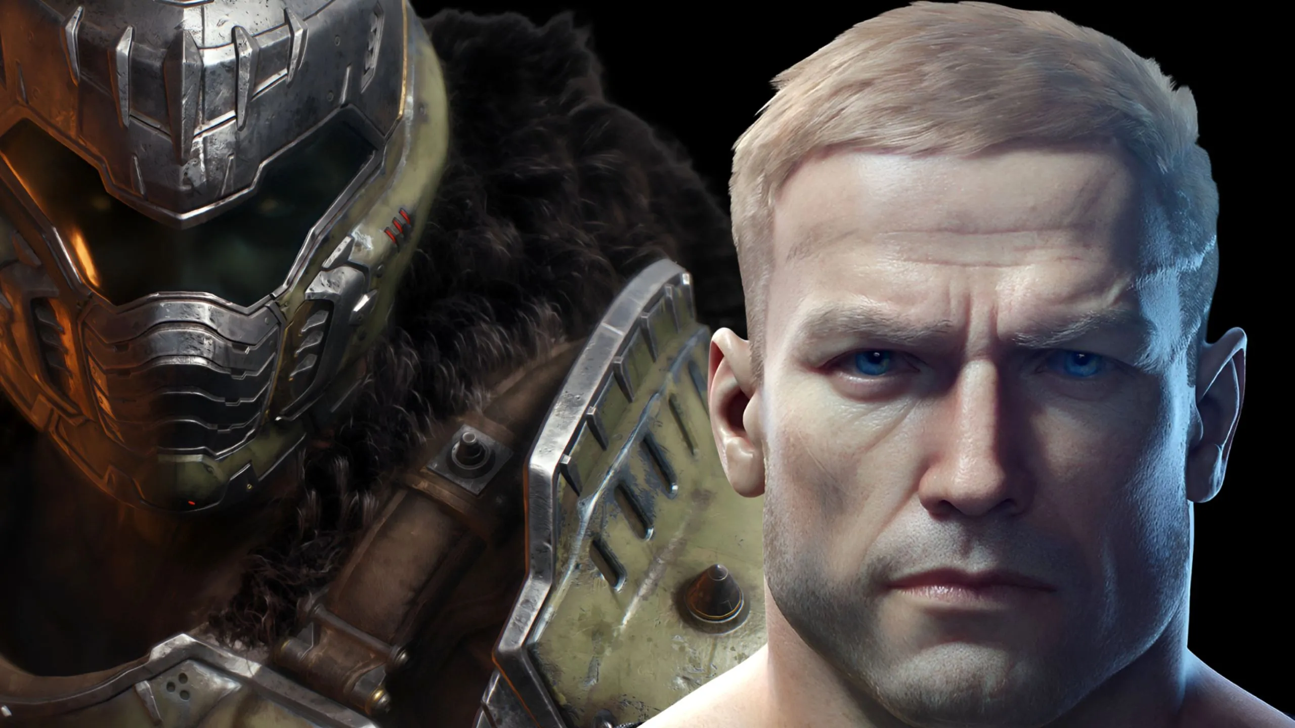 Doom Slayer và BJ Blazkowicz (Wolfenstein), hai nhân vật biểu tượng của id Software, đại diện cho phong cách anh hùng cổ điển