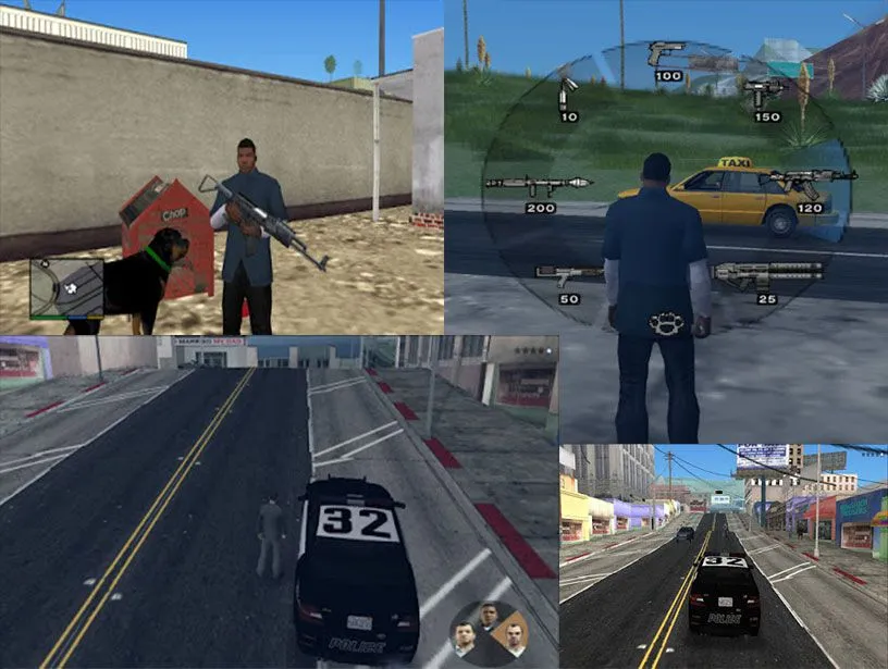 Gameplay bản mod Grand Theft Auto V Legacy với giao diện GTA V trên nền đồ họa PS2