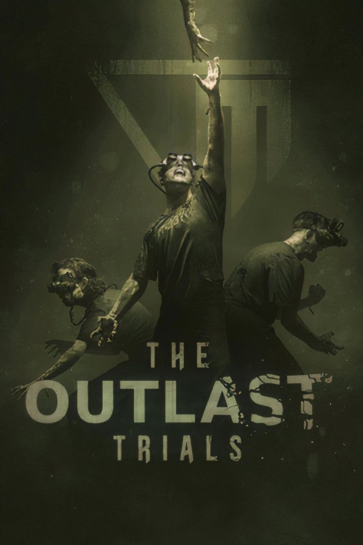 Gameplay kinh dị của The Outlast Trials, thể hiện nhân vật đang trốn thoát trong môi trường tối tăm và đáng sợ.