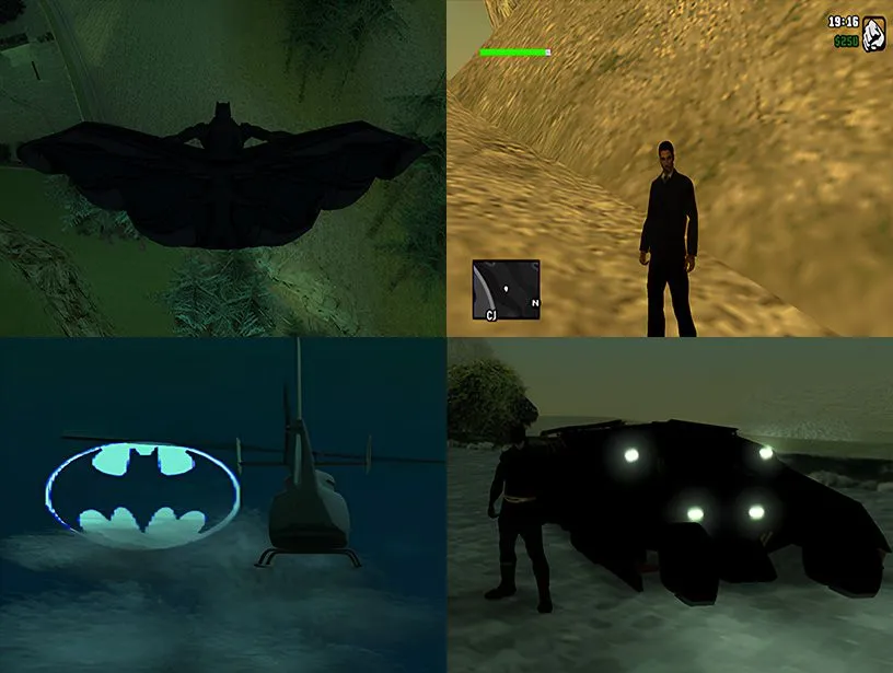 Gameplay mod Batman của GTA San Andreas với phong cách The Dark Knight