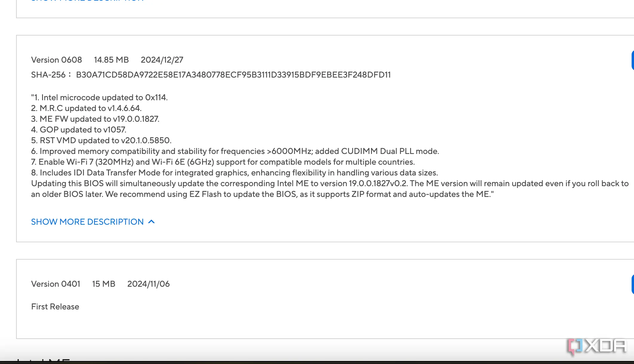 Ghi chú phát hành (release notes) của một bản cập nhật BIOS từ ASUS, minh họa thông tin thường thiếu chi tiết.