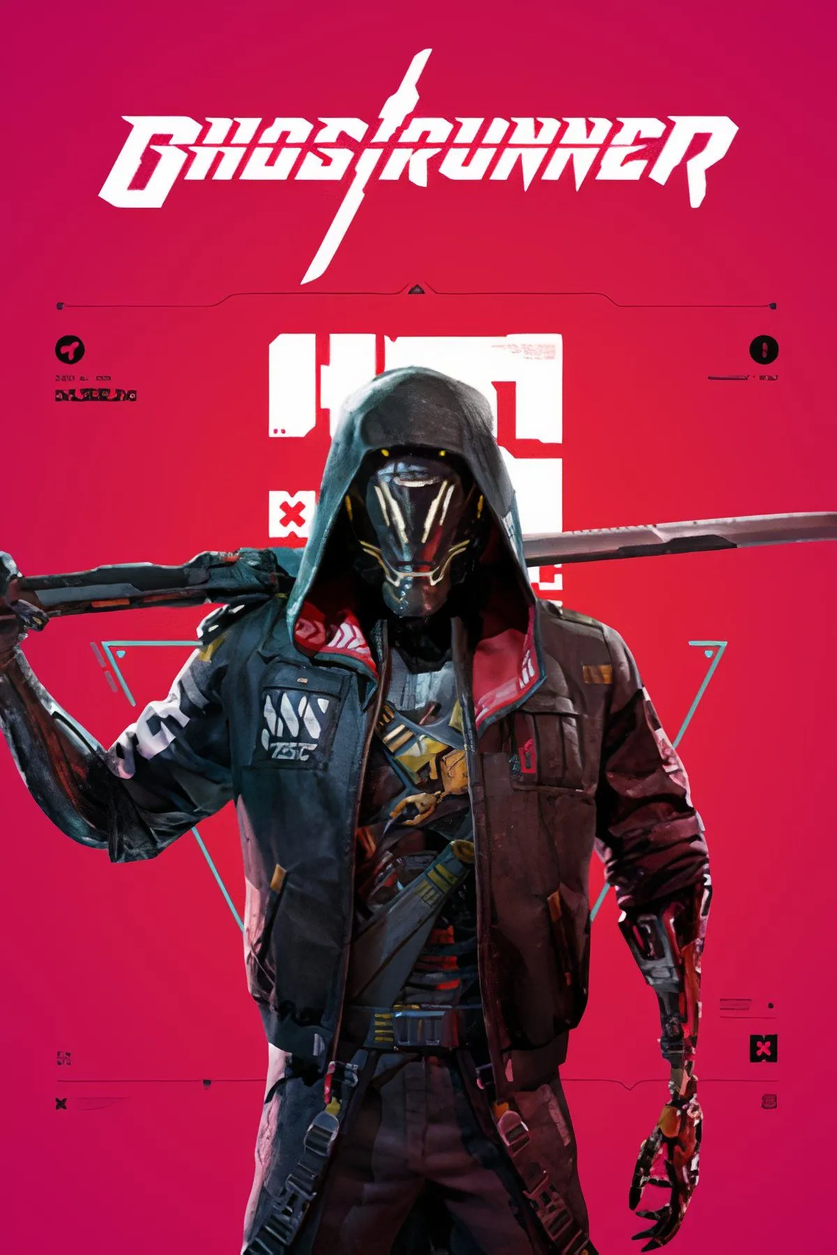 Ghostrunner đang lao vun vút trên tường, né tránh đạn và tấn công kẻ thù trong một cảnh hành động cyberpunk đầy kịch tính