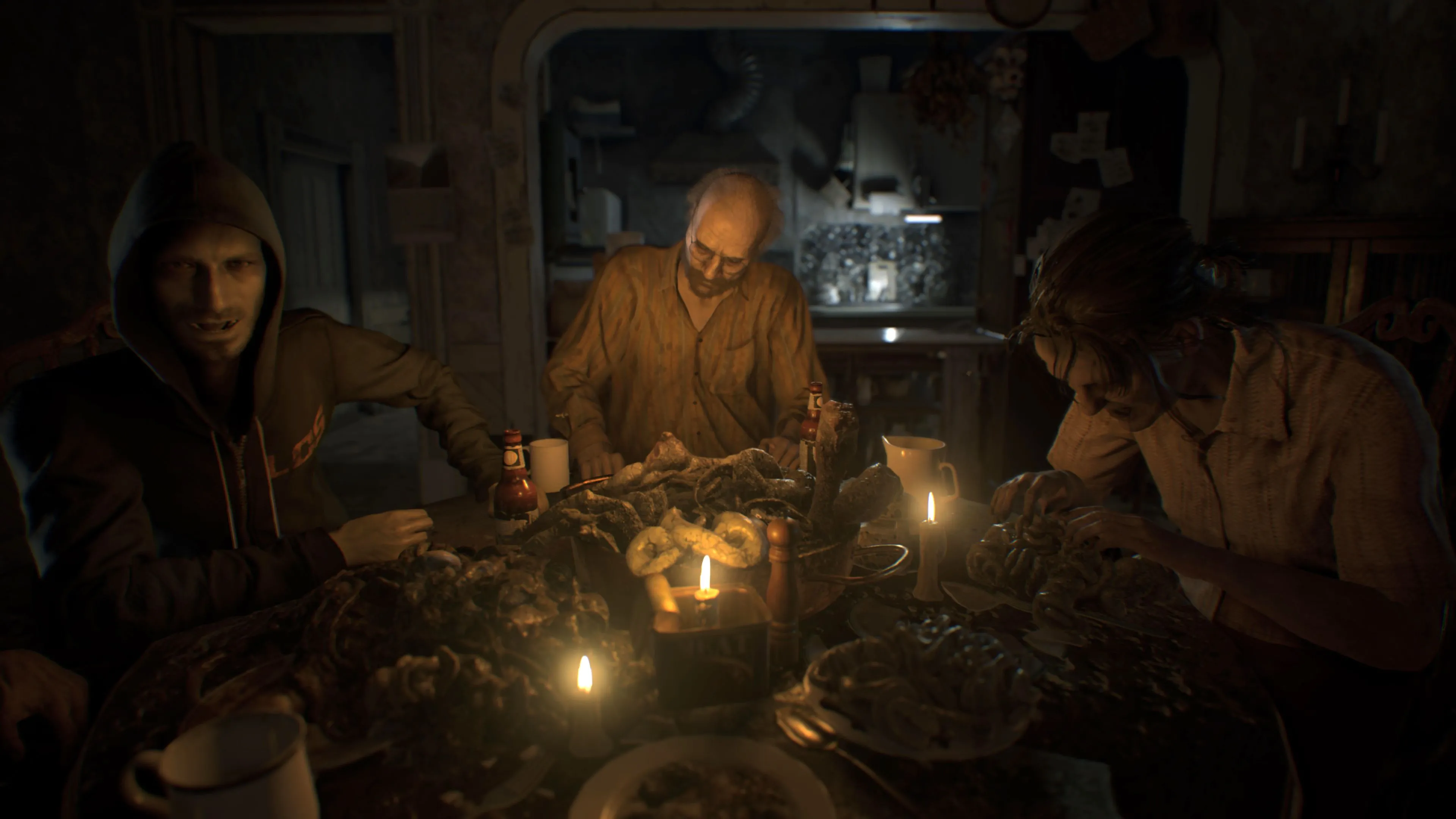 Gia đình Baker đầy ám ảnh trong một cảnh cắt từ Resident Evil 7, biểu tượng của sự trở lại dòng game kinh dị sinh tồn