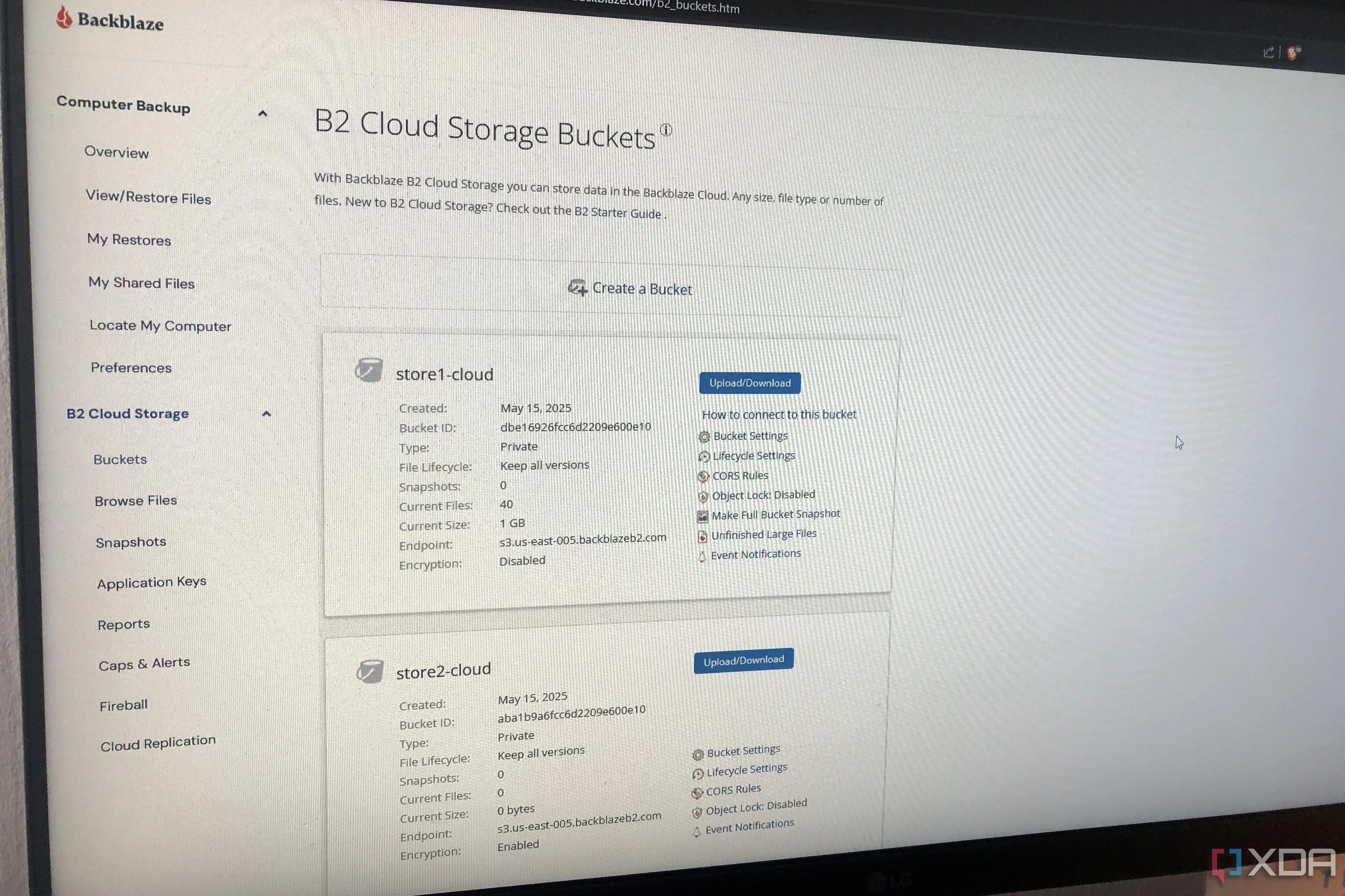 Giao diện Backblaze B2 hiển thị trên máy tính, một thành phần quan trọng trong hệ thống sao lưu dữ liệu mới
