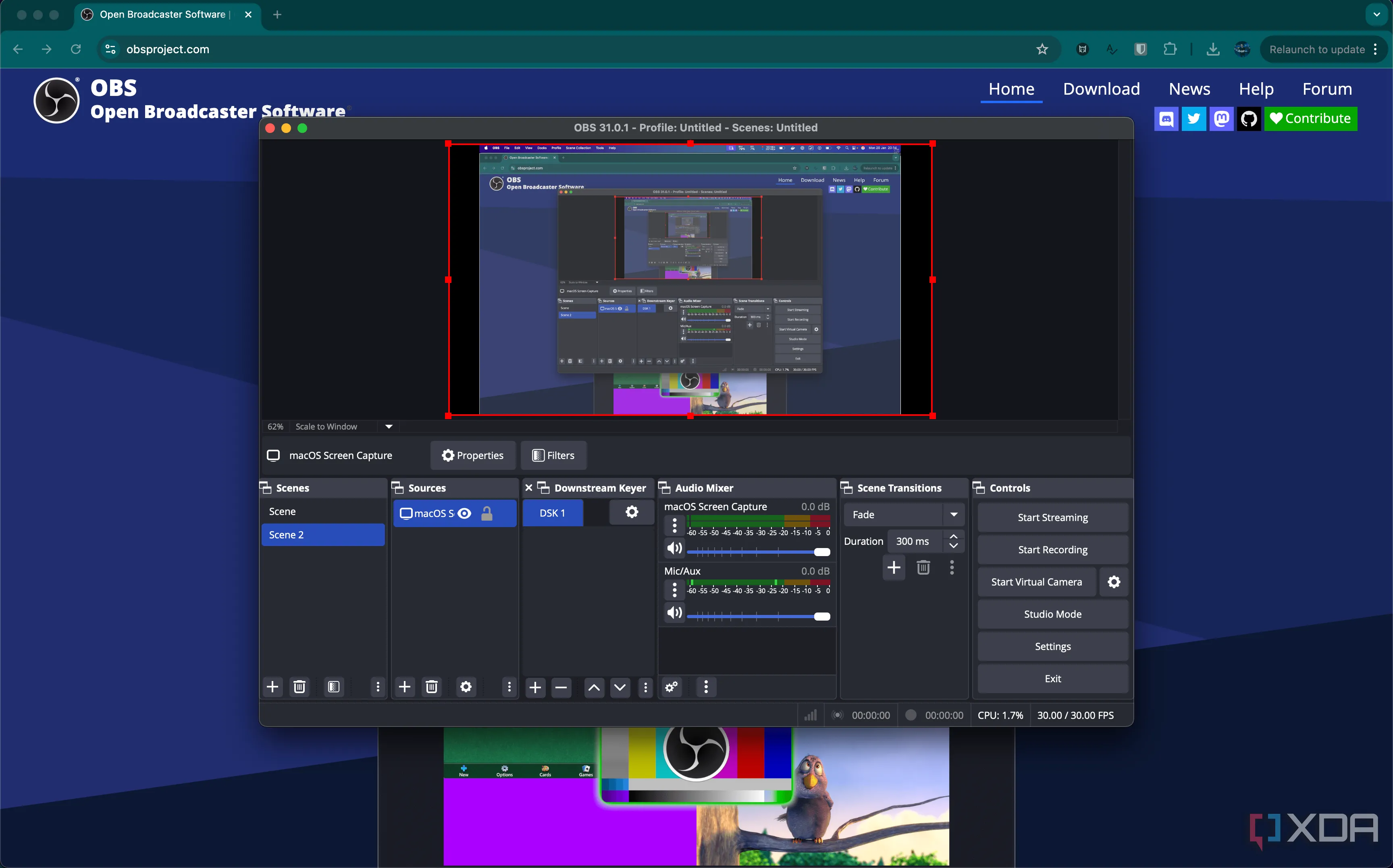 Giao diện cài đặt plugin Downstream Keyer trong OBS Studio, minh họa tính năng tùy chỉnh nâng cao cho streamer