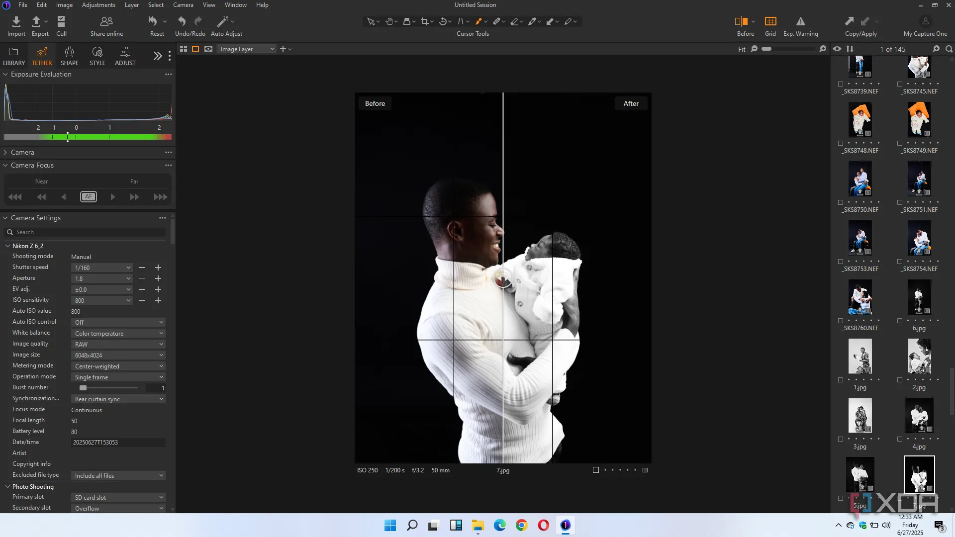 Giao diện Capture One hiển thị khả năng chụp ảnh tethering vượt trội với điều khiển máy ảnh