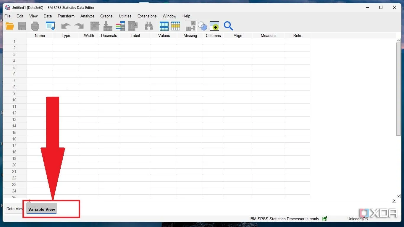 Giao diện Chế độ Biến (Variable View) trong phần mềm SPSS