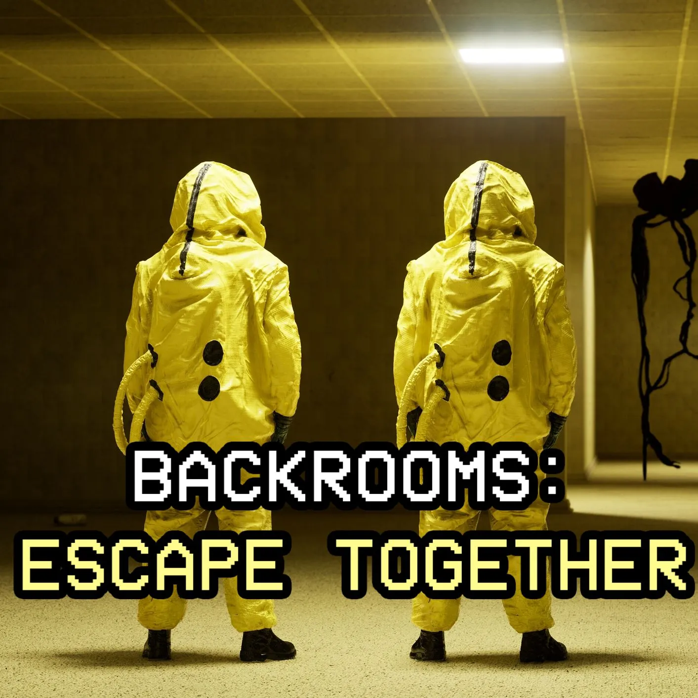 Giao diện chính của game Backrooms: Escape Together, thể hiện không khí u ám và bí ẩn của các căn phòng phía sau.