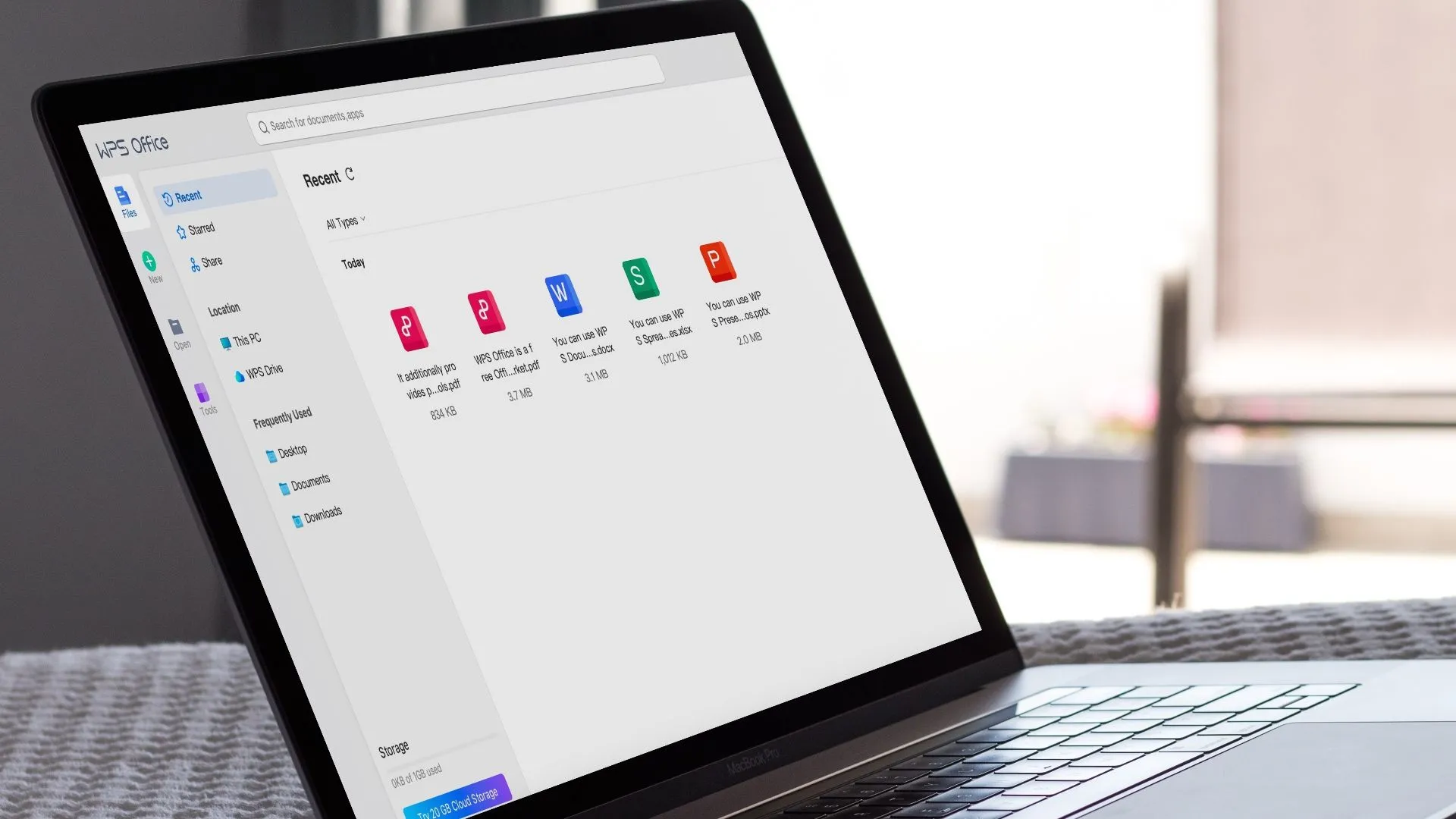 Giao diện chính của WPS Office, một lựa chọn thay thế hoàn hảo cho Microsoft 365