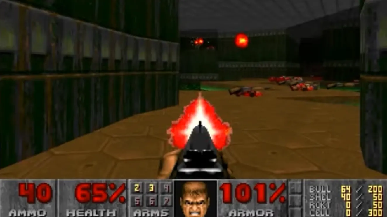 Giao diện chơi game Doom cổ điển được hiển thị bằng các ký tự ASCII trong file TXT