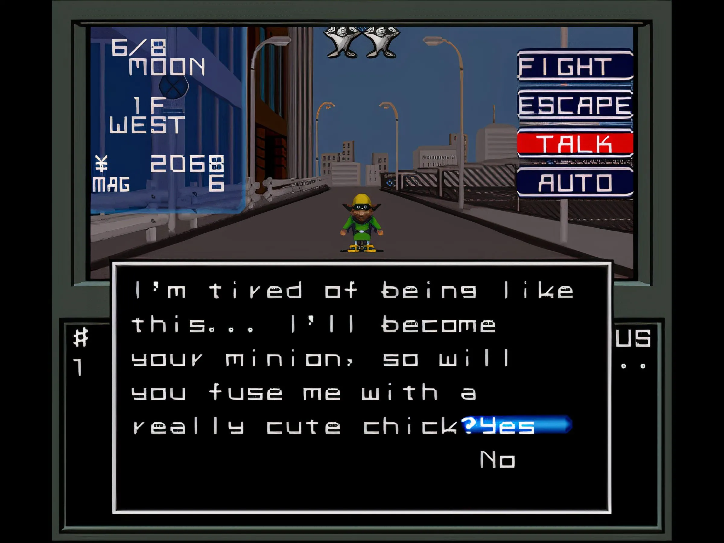 Giao diện chọn đòn đánh trong trận chiến Shin Megami Tensei GBA đã được dịch