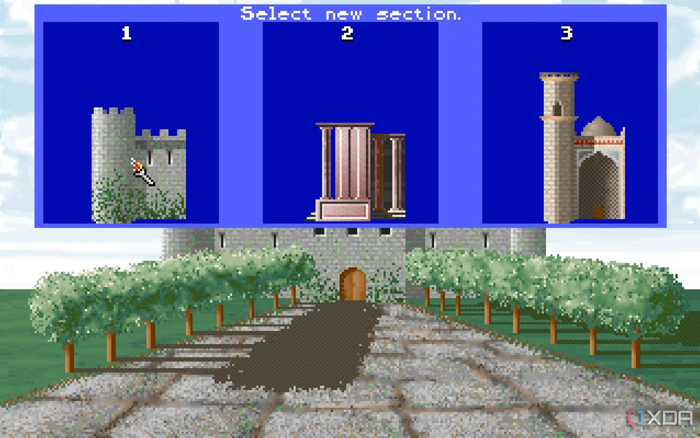 Giao diện chọn lâu đài trong game Civilization phiên bản 1991, thể hiện chiều sâu chiến thuật