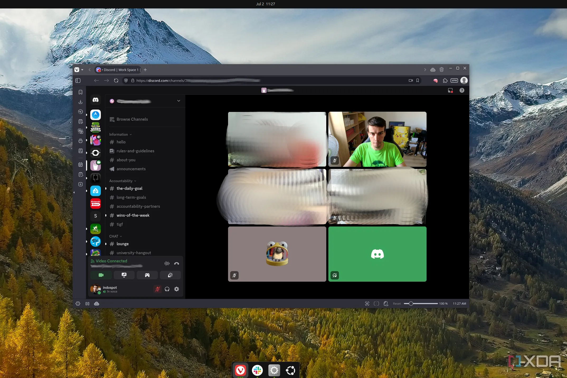 Giao diện cuộc gọi Discord hoạt động trên trình duyệt Vivaldi trên hệ điều hành Linux