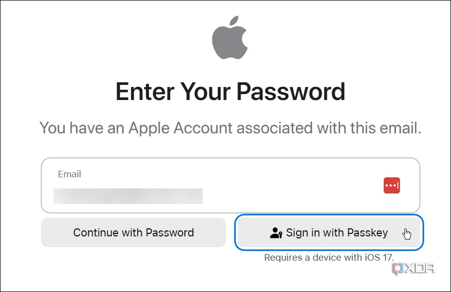 Giao diện đăng nhập Apple Music bằng Passkey, thể hiện sự tiện lợi và an toàn
