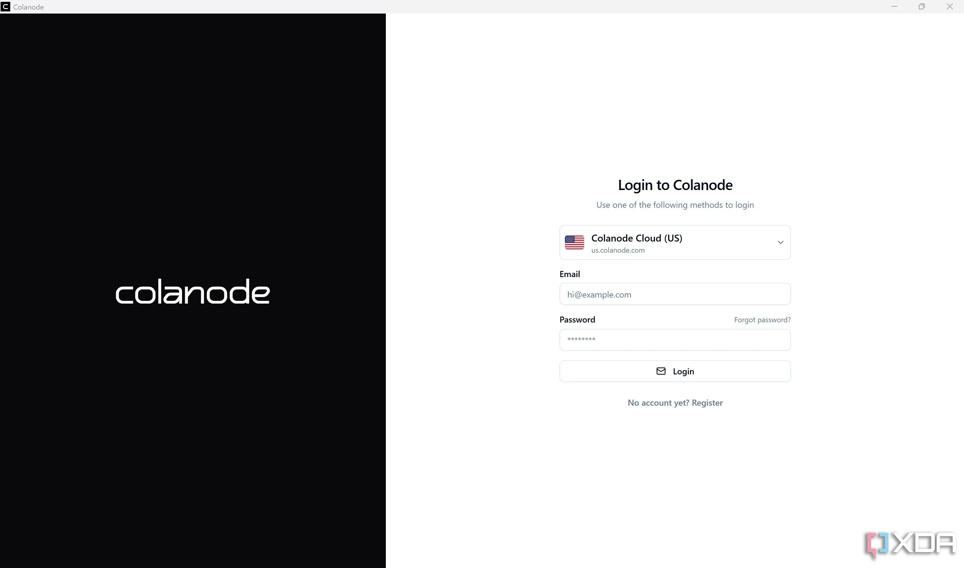 Giao diện đăng nhập và đăng ký tài khoản Colanode, minh họa sự dễ dàng tiếp cận của nền tảng.