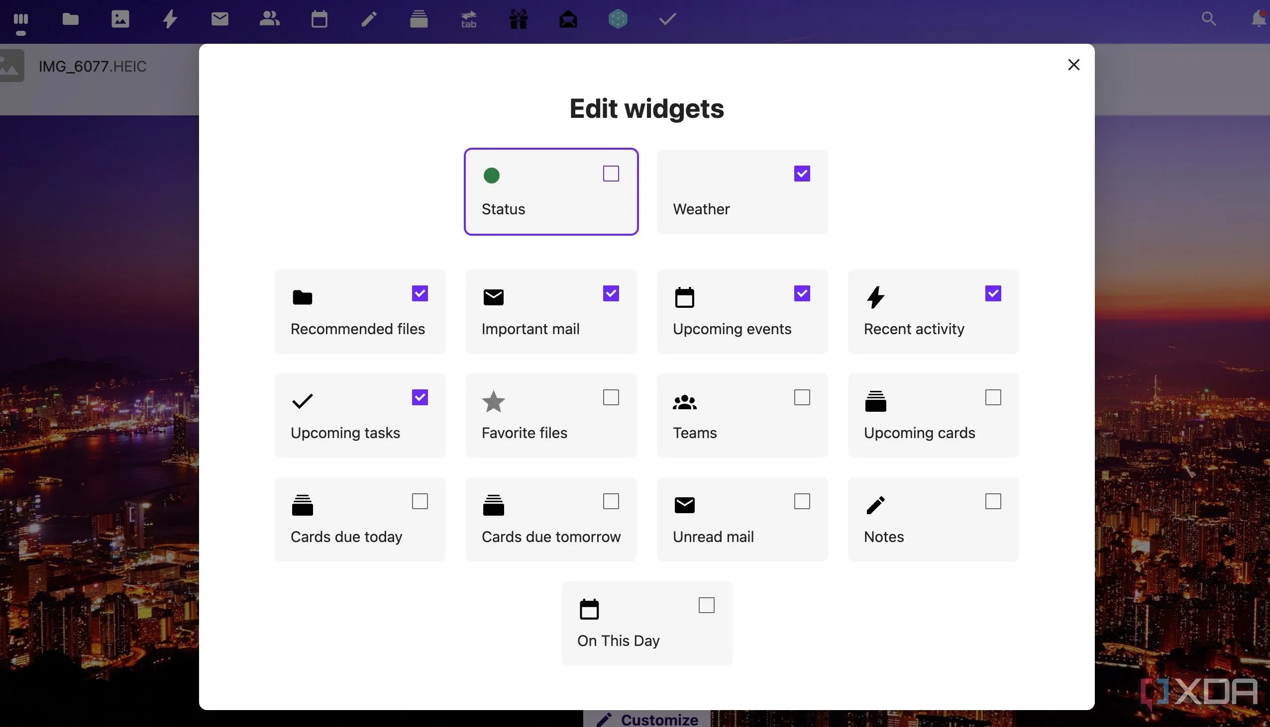 Giao diện dashboard Nextcloud với các widget tùy chỉnh cho email, tác vụ và file, mang lại trải nghiệm người dùng trực quan