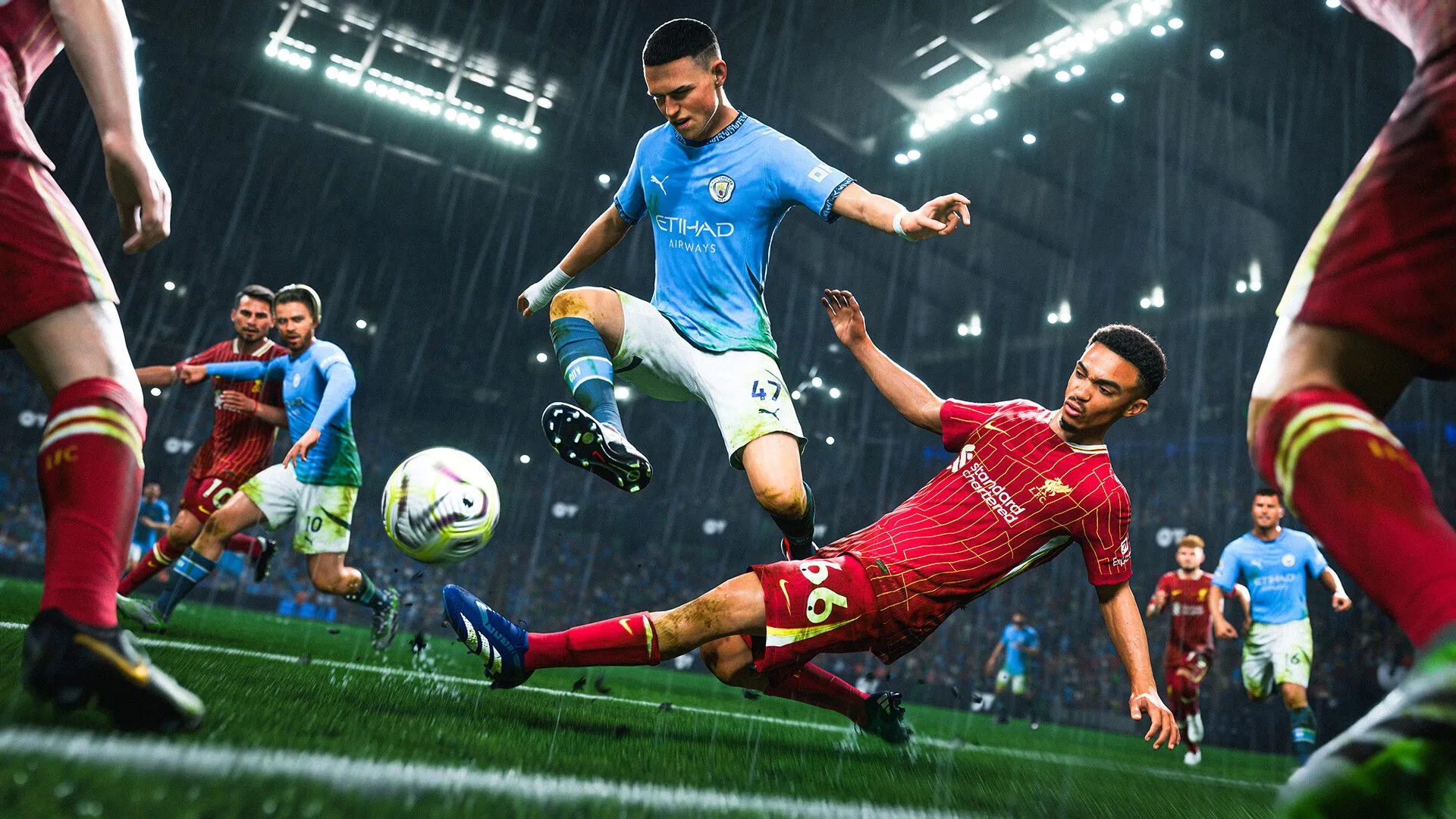 Giao diện đồ họa chân thực của một trận đấu game bóng đá, đại diện cho dòng game thể thao mô phỏng hiện đại
