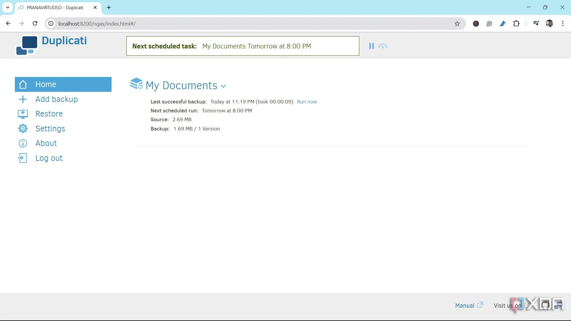 Giao diện Duplicati