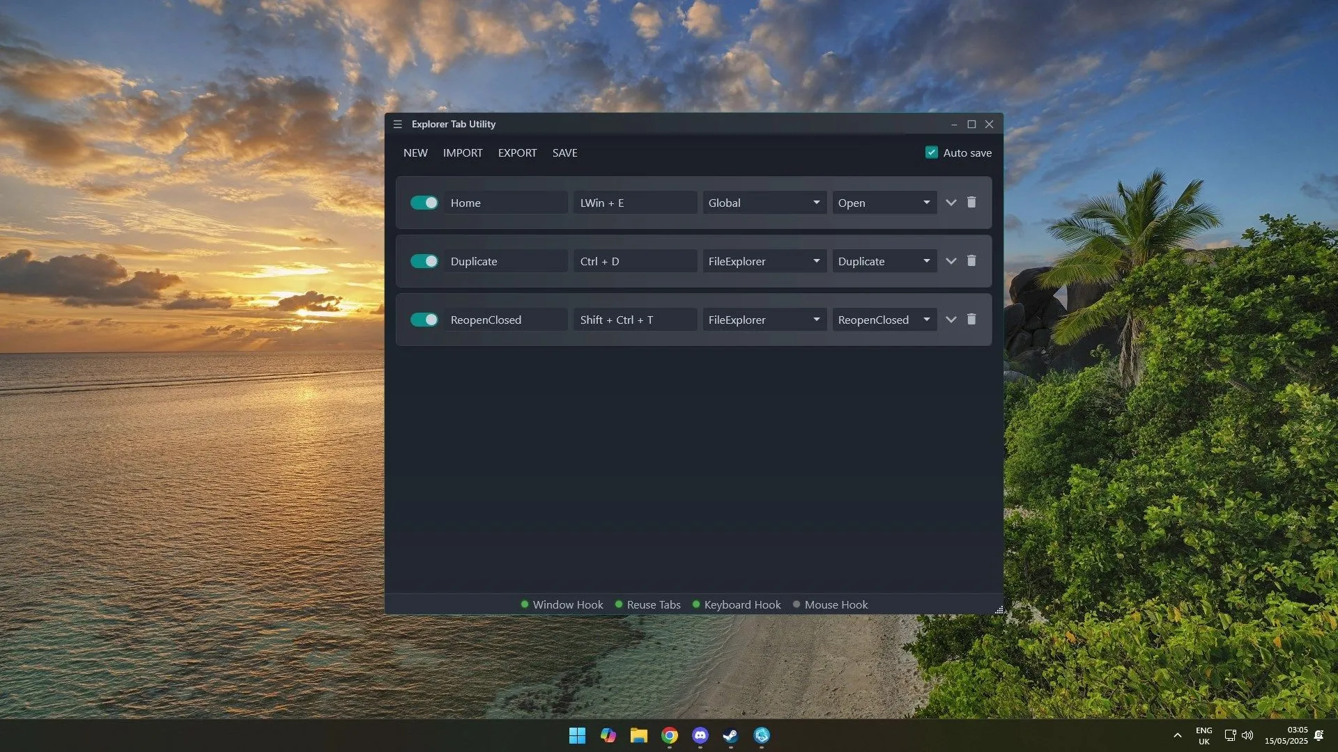 Giao diện Explorer Tab Utility và các phím tắt mặc định giúp quản lý tab File Explorer hiệu quả