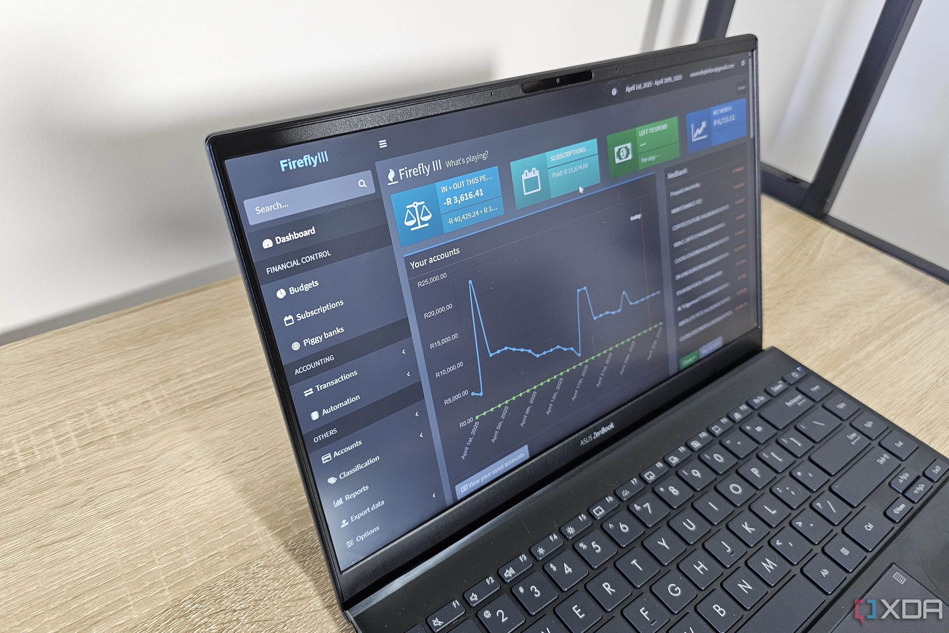 Giao diện Firefly III trên màn hình laptop minh họa cho ứng dụng quản lý tài chính cá nhân