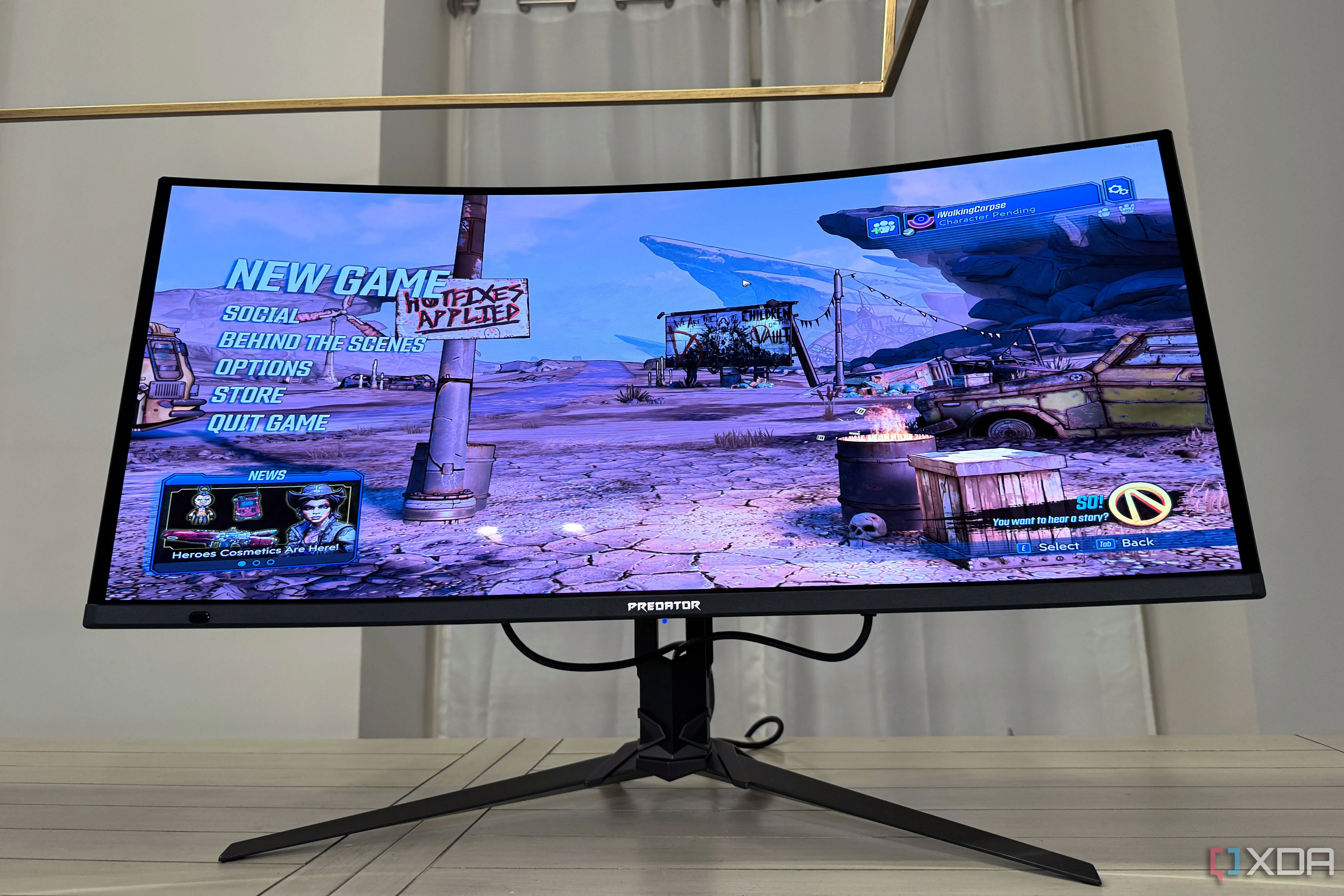 Giao diện game Borderlands 3 trên màn hình Acer Predator X34 X5, minh họa khả năng hiển thị màu sắc