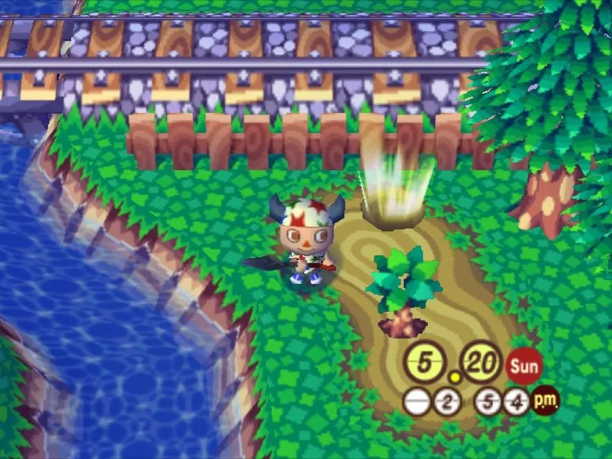 Giao diện gameplay của Animal Crossing trên Nintendo GameCube, một game mô phỏng cuộc sống