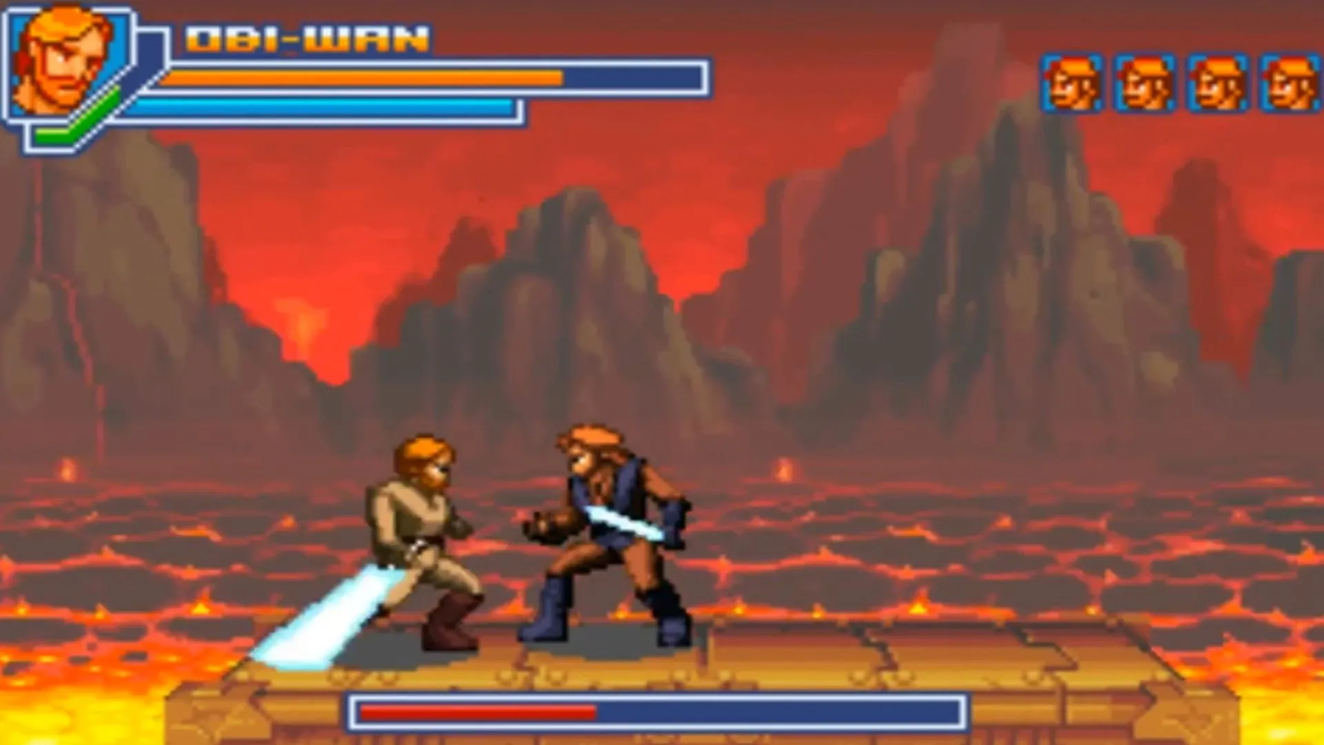 Giao diện gameplay hành động 2D của Star Wars Episode III: Revenge of the Sith trên Game Boy Advance.