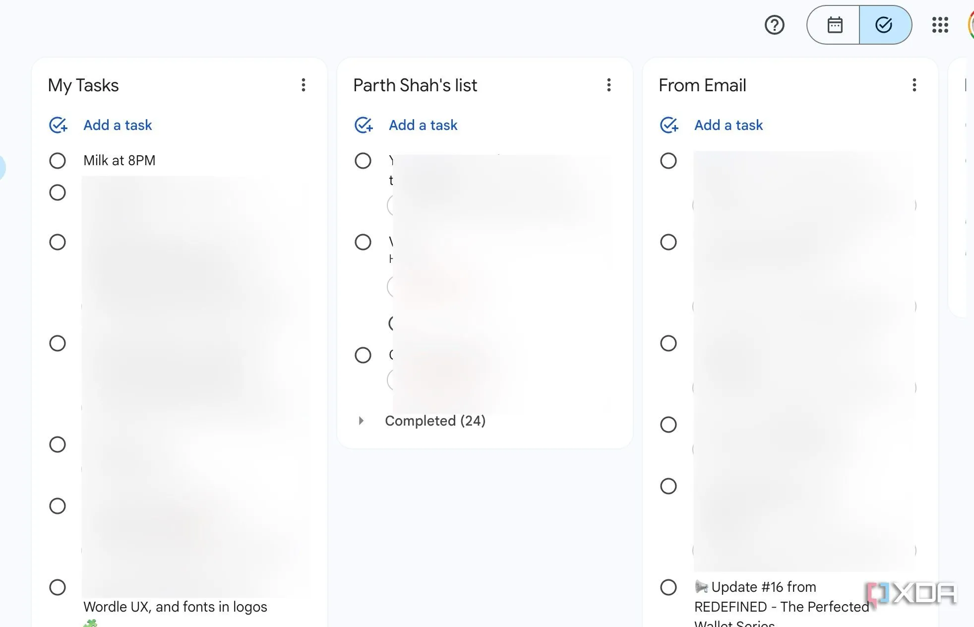 Giao diện Google Calendar hiển thị thanh bên với Google Tasks, giúp quản lý nhắc nhở và công việc hiệu quả