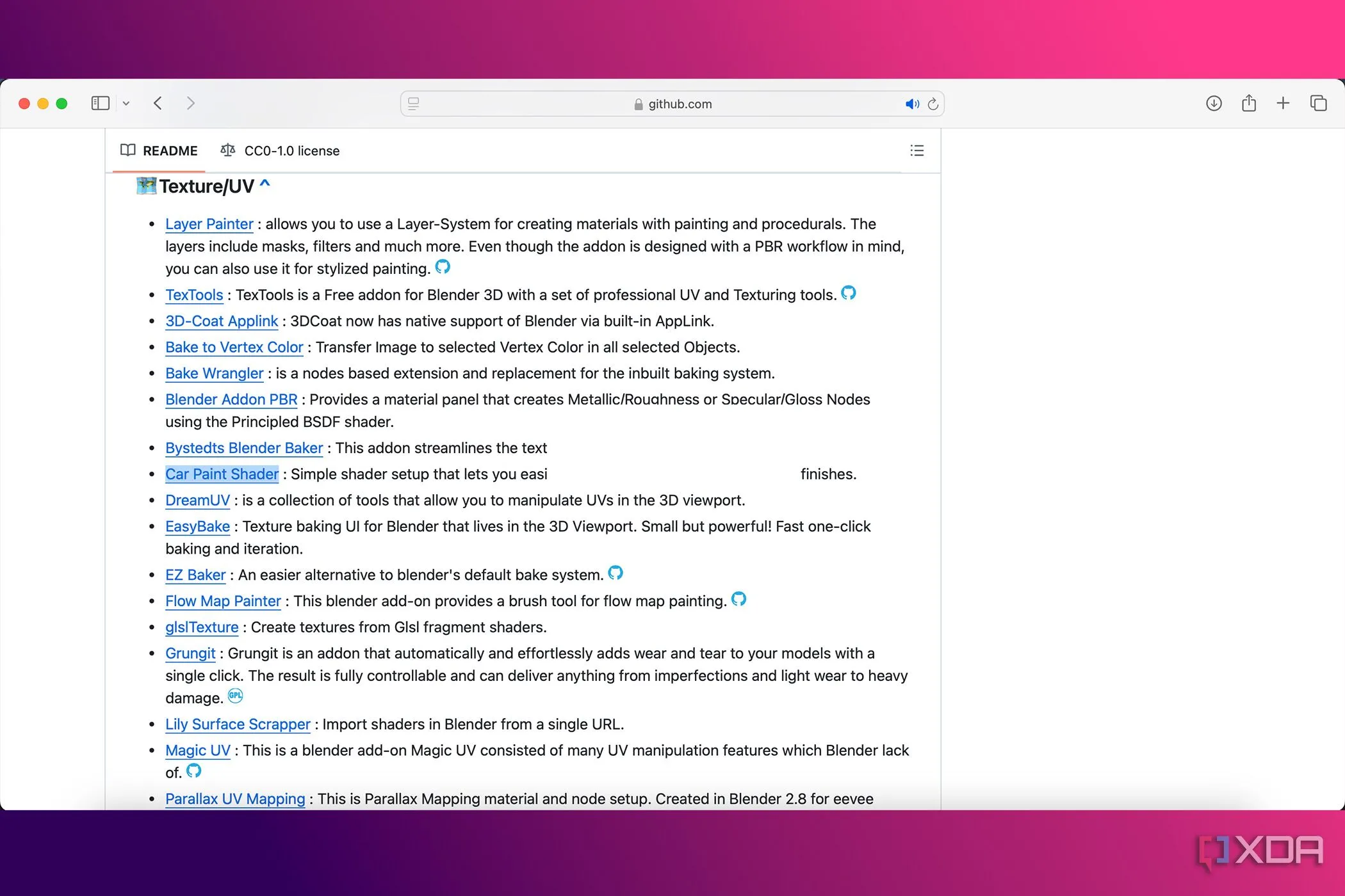 Giao diện kho lưu trữ Awesome Blender trên GitHub với danh sách tài nguyên
