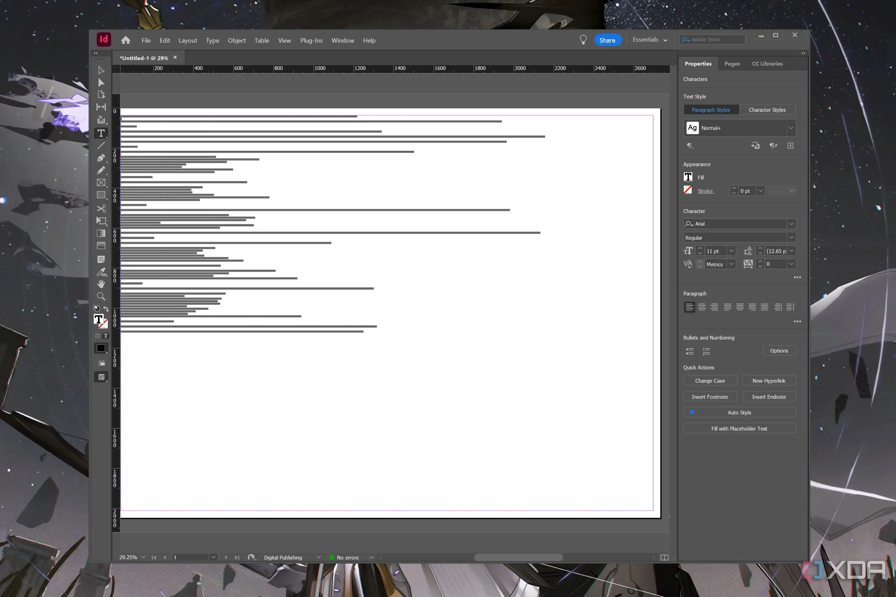 Giao diện làm việc bên trong Adobe InDesign, hiển thị bố cục dàn trang chuyên nghiệp cho tạp chí và ấn phẩm, nhấn mạnh khả năng kiểm soát văn bản và hình ảnh.