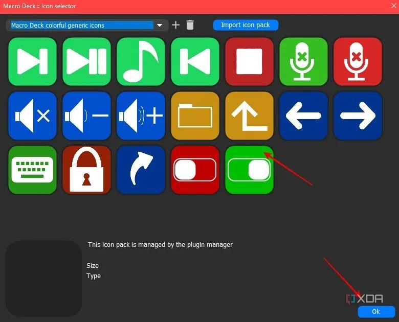 Giao diện lựa chọn biểu tượng có sẵn cho nút chức năng trên Macro Deck