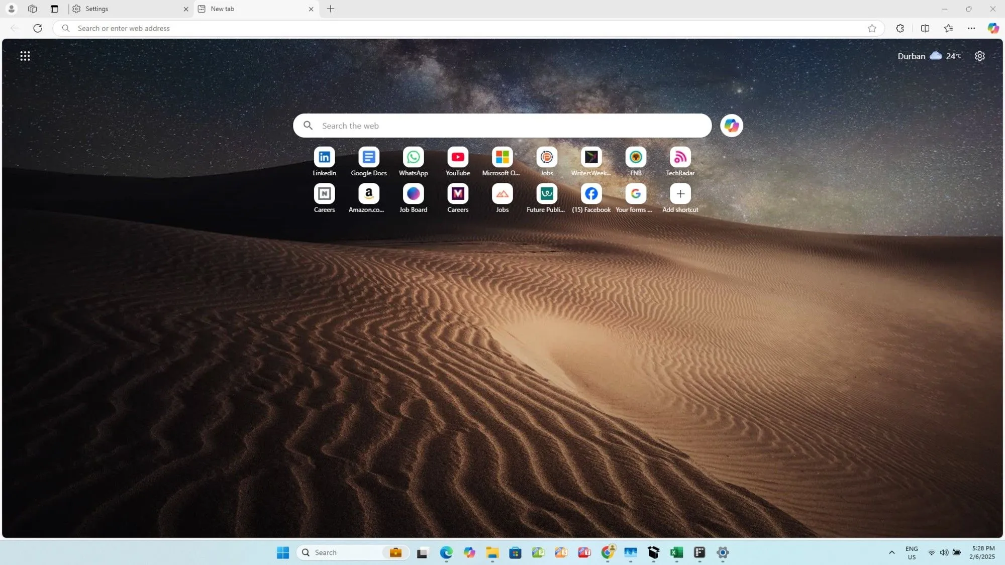 Giao diện màn hình chính của trình duyệt Microsoft Edge
