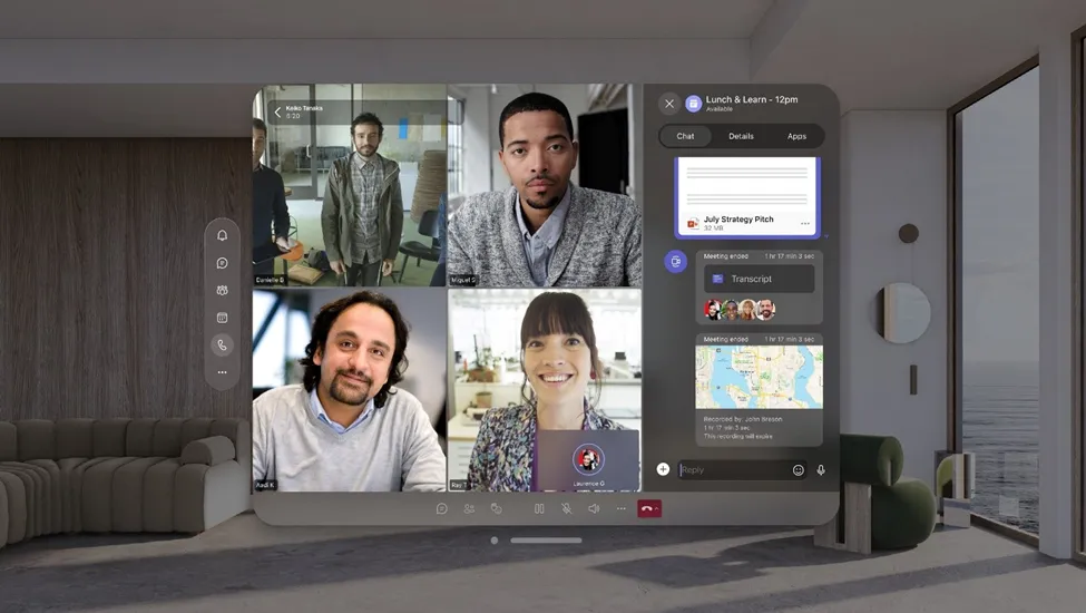 Giao diện Microsoft Teams trên thiết bị Apple Vision Pro, minh họa cho sự đổi mới liên tục của ứng dụng