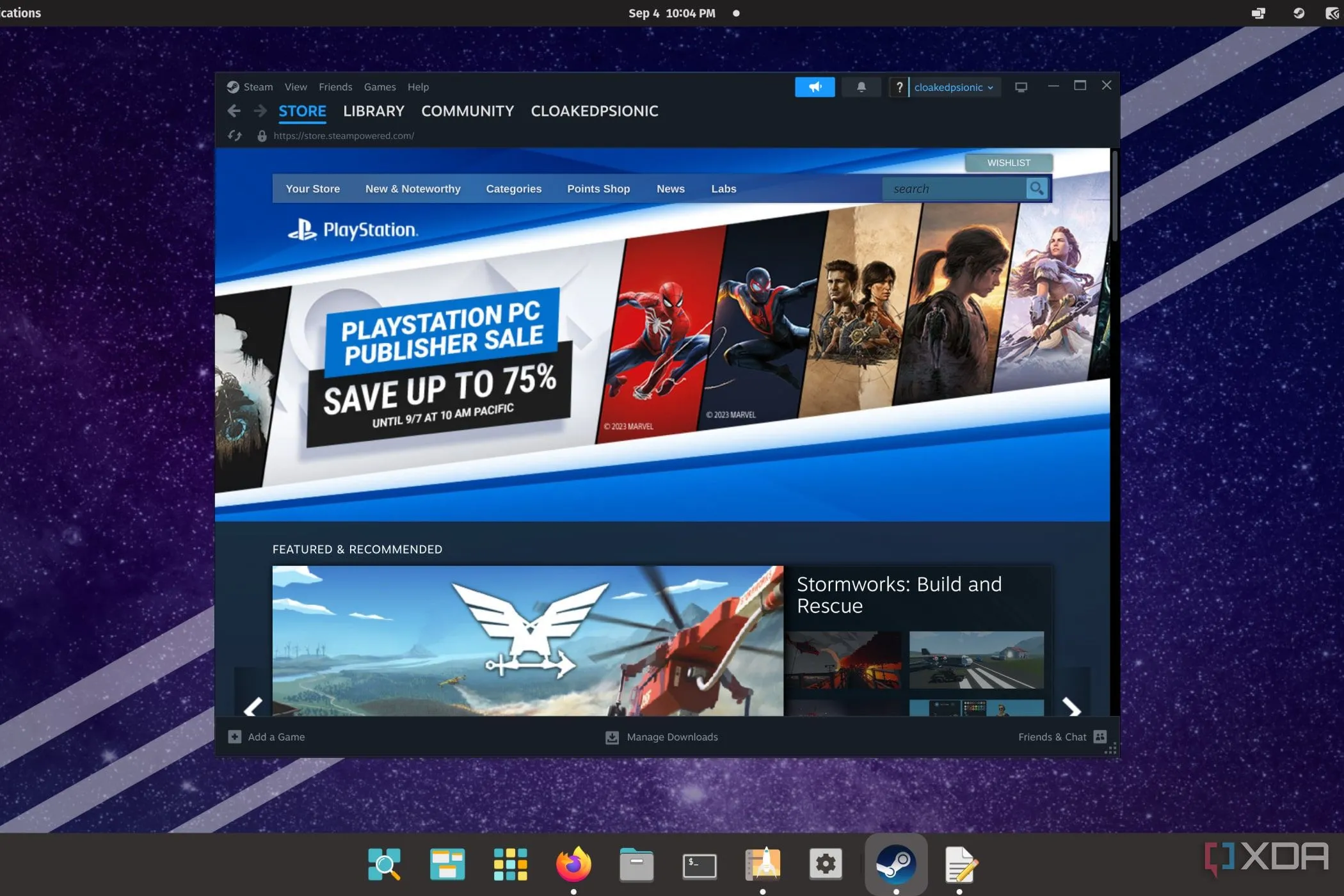 Giao diện nền tảng Steam đang chạy mượt mà trên hệ điều hành Pop!_OS, thể hiện khả năng gaming ấn tượng