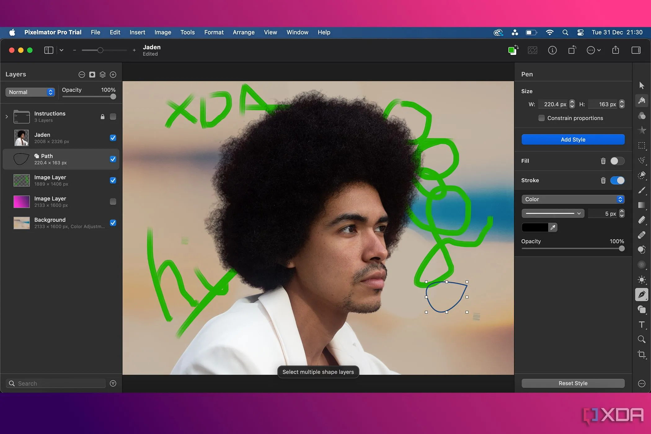 Giao diện người dùng tối giản và trực quan của Pixelmator Pro trên macOS, hiển thị các thanh công cụ và bảng điều khiển tích hợp