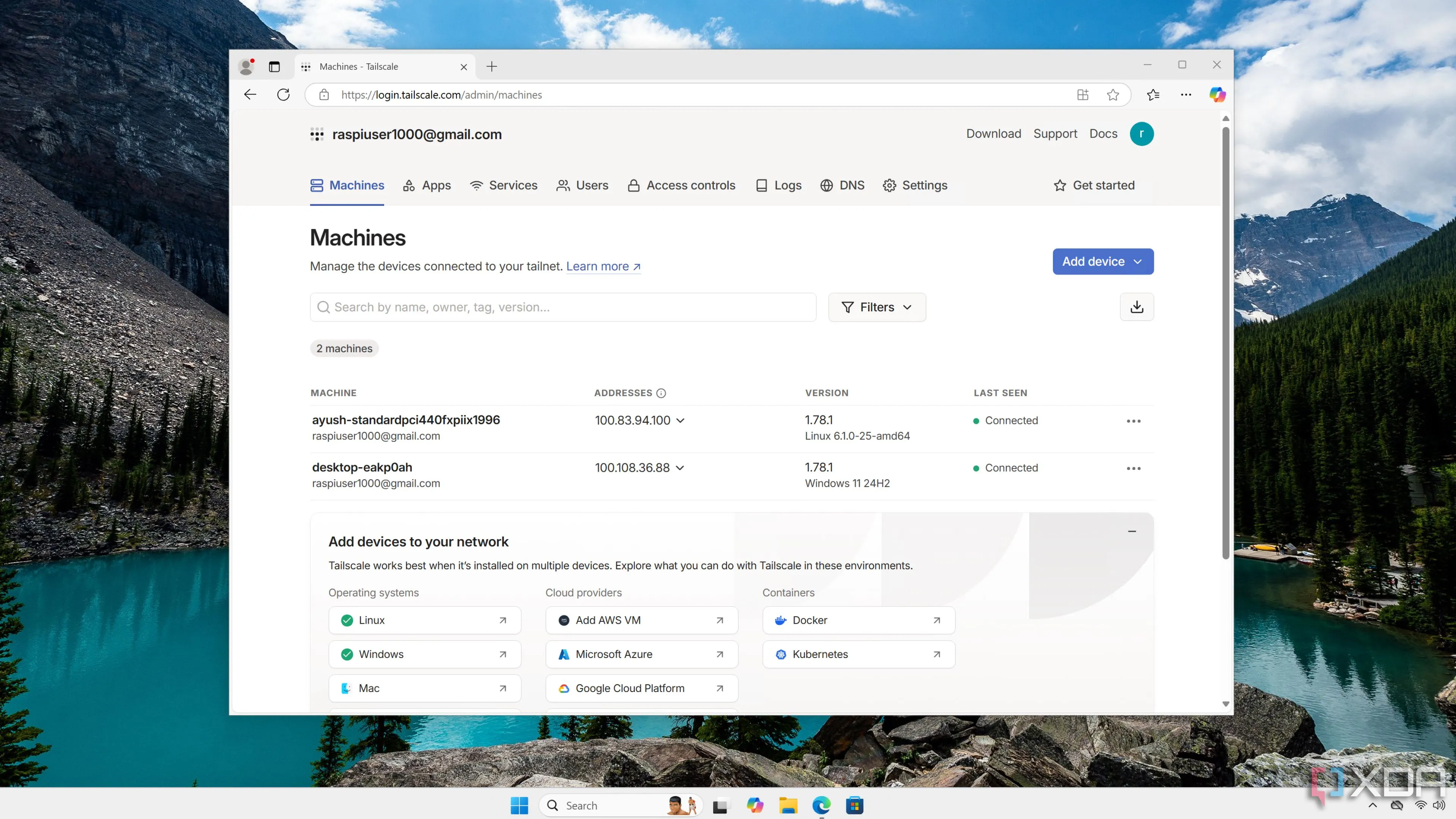 Giao diện người dùng web của Tailscale, giải pháp VPN bảo mật cho mạng gia đình