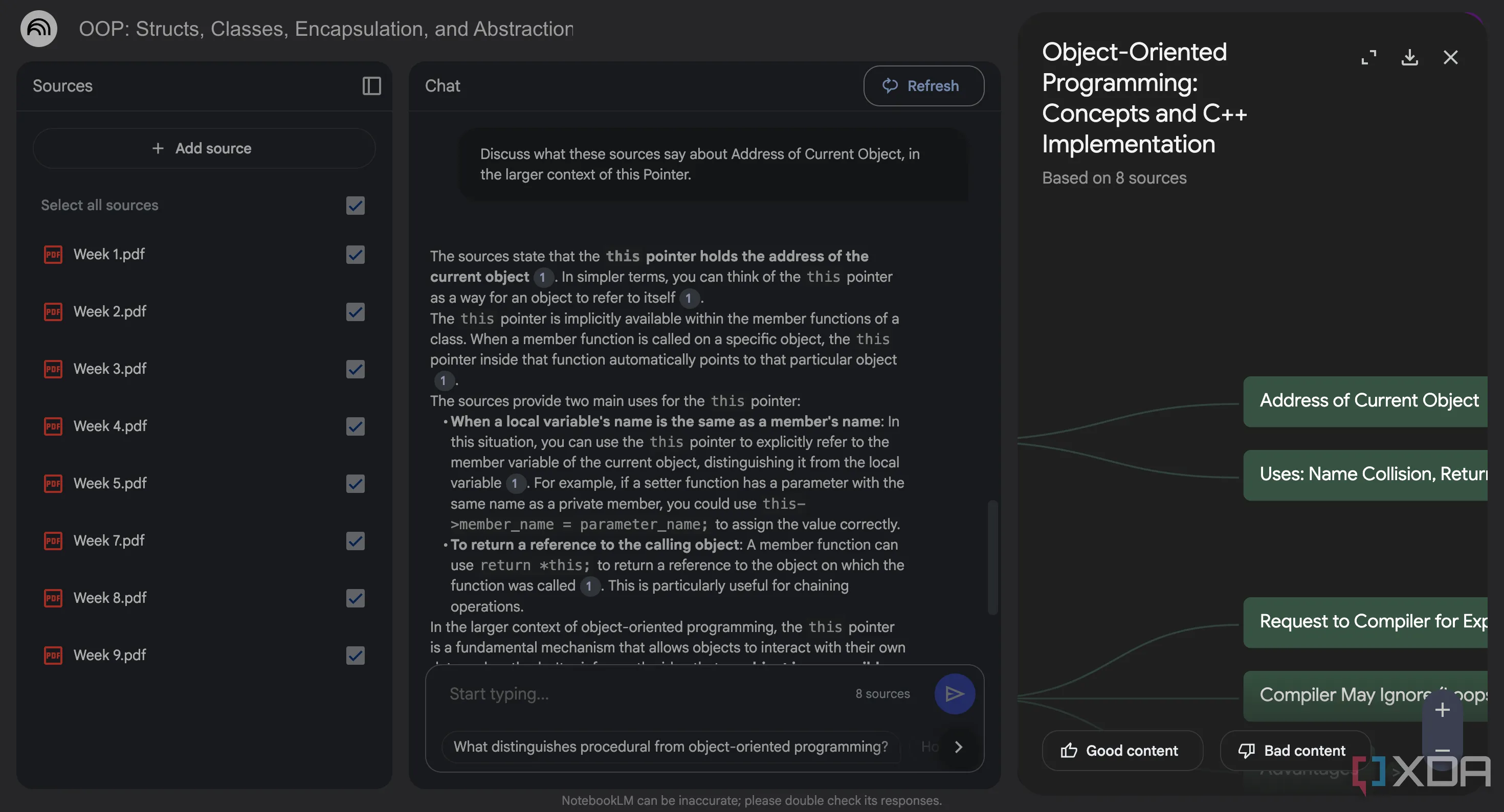 Giao diện NotebookLM cho phép người dùng đặt câu hỏi và nhận tóm tắt chi tiết từ các node trong Mind Map.
