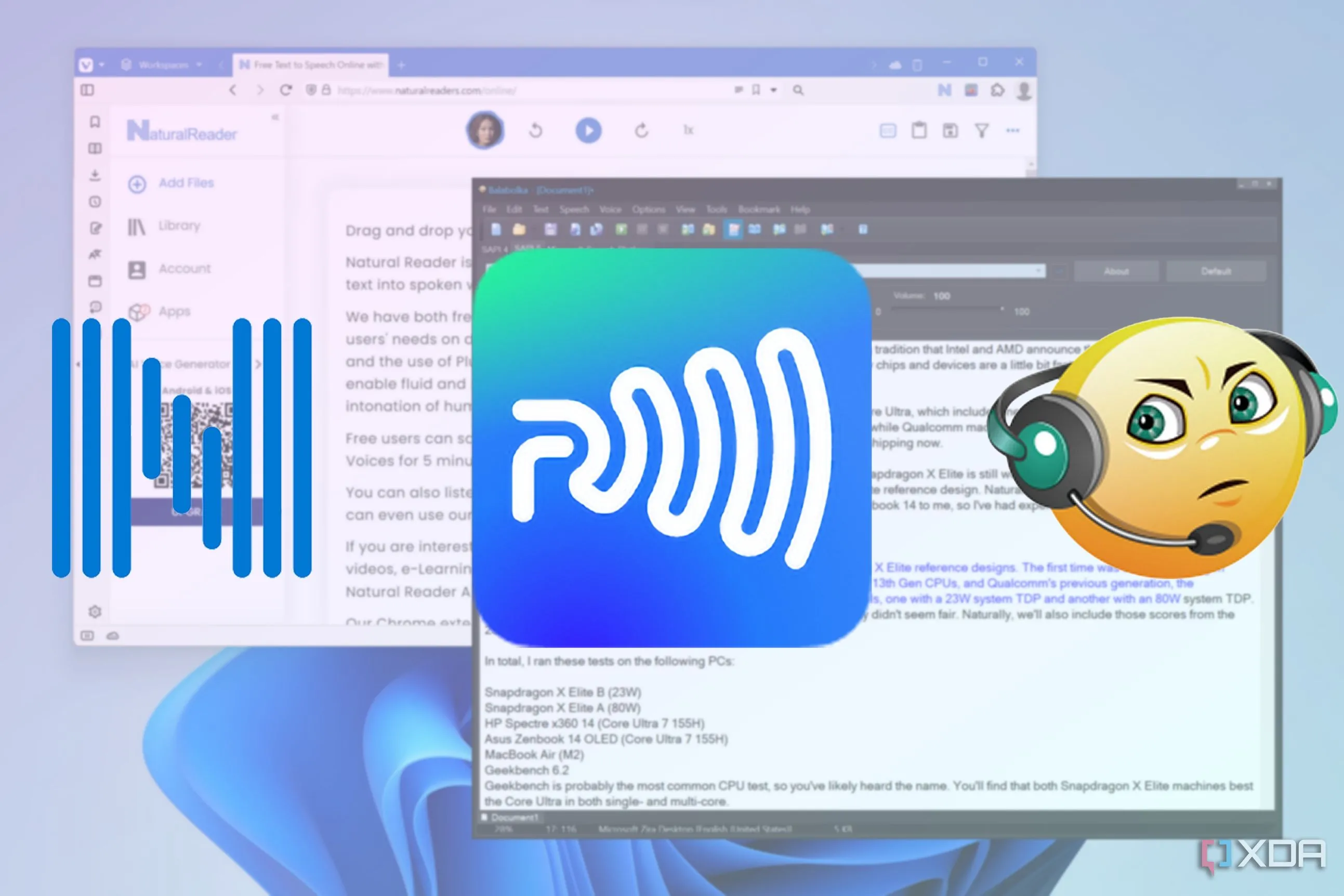 Giao diện phần mềm đọc văn bản thành giọng nói (text-to-speech) Natural Reader và Balabolka trên Windows 11