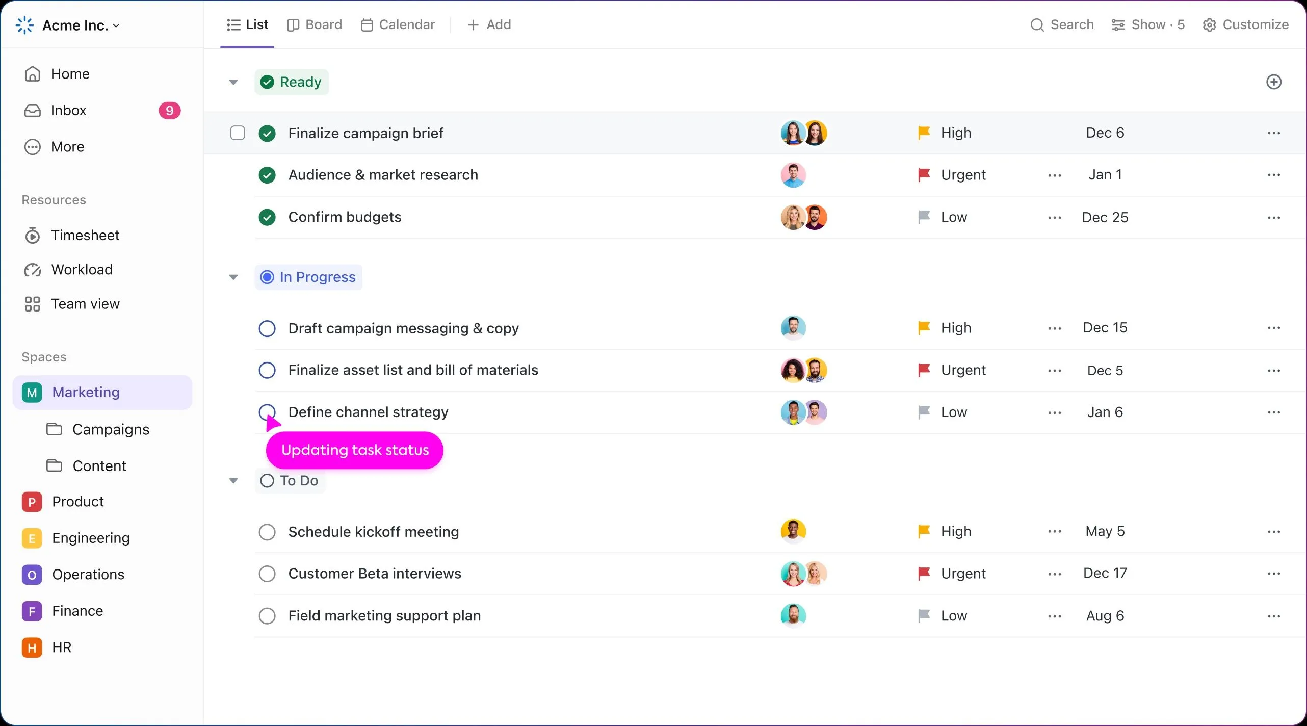Giao diện quản lý dự án đa năng của ClickUp với các chế độ xem linh hoạt