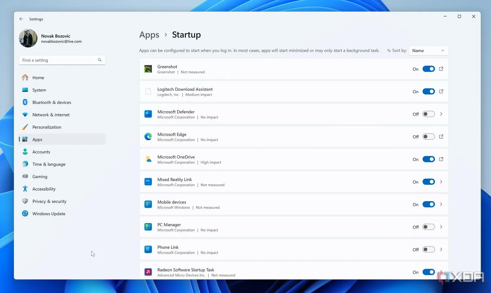 Giao diện Quản lý Tác vụ trên Windows 11 hiển thị các ứng dụng khởi động