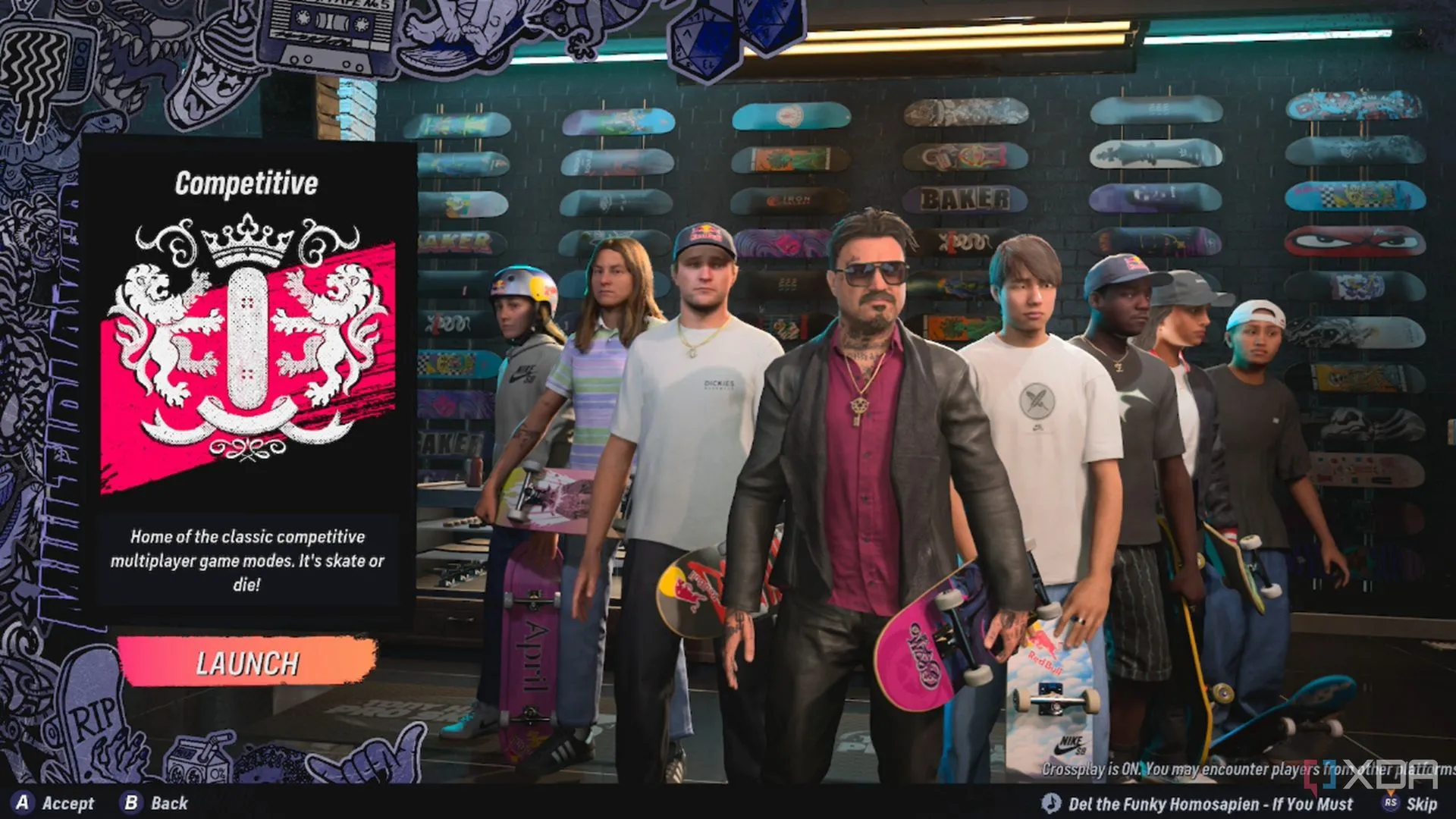 Giao diện sảnh chờ multiplayer online của Tony Hawk's Pro Skater 3+4 với các tùy chọn chế độ chơi