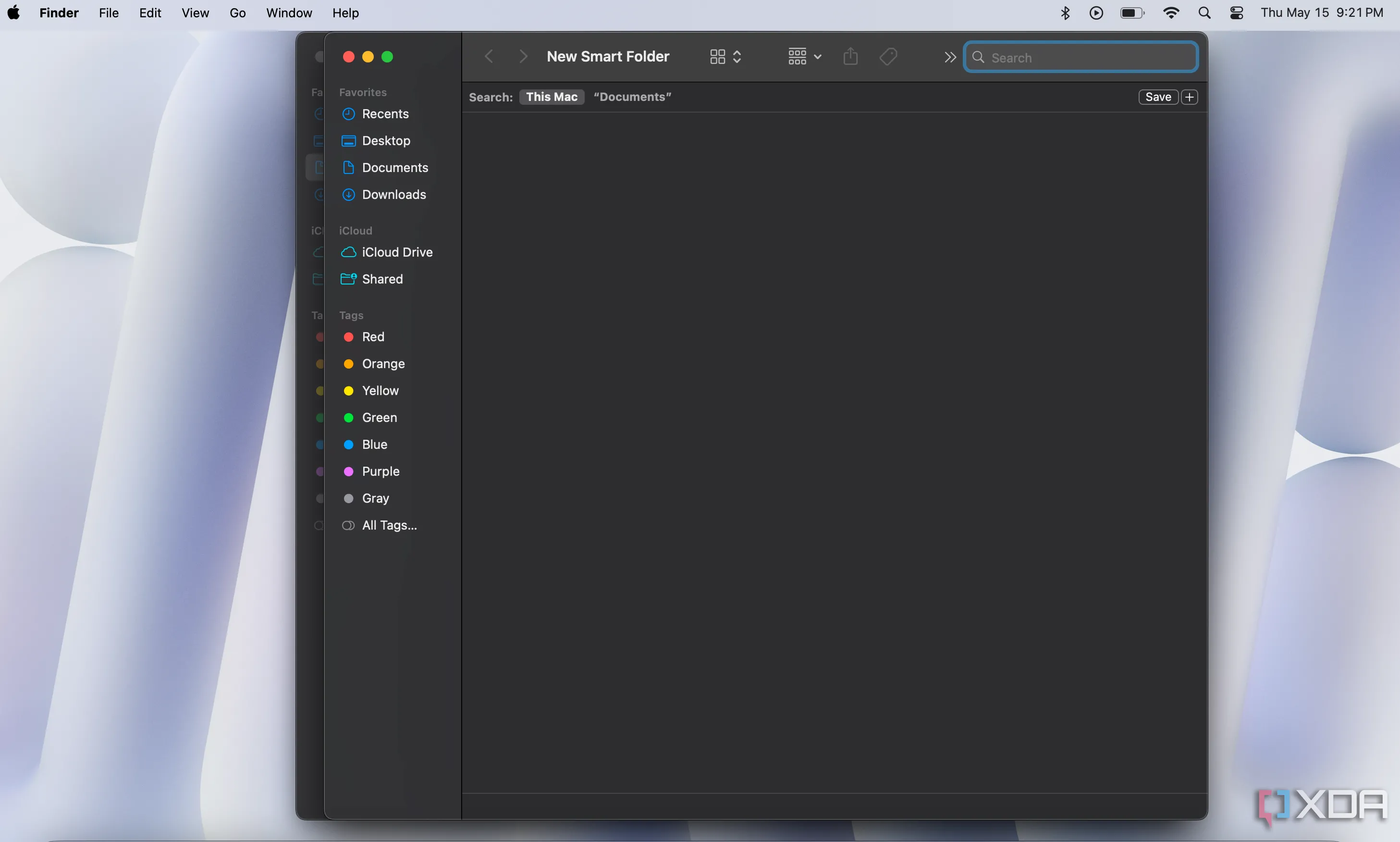 Giao diện Smart Folder trên macOS hiển thị danh sách các tập tin được tự động tổng hợp theo tiêu chí đã định.
