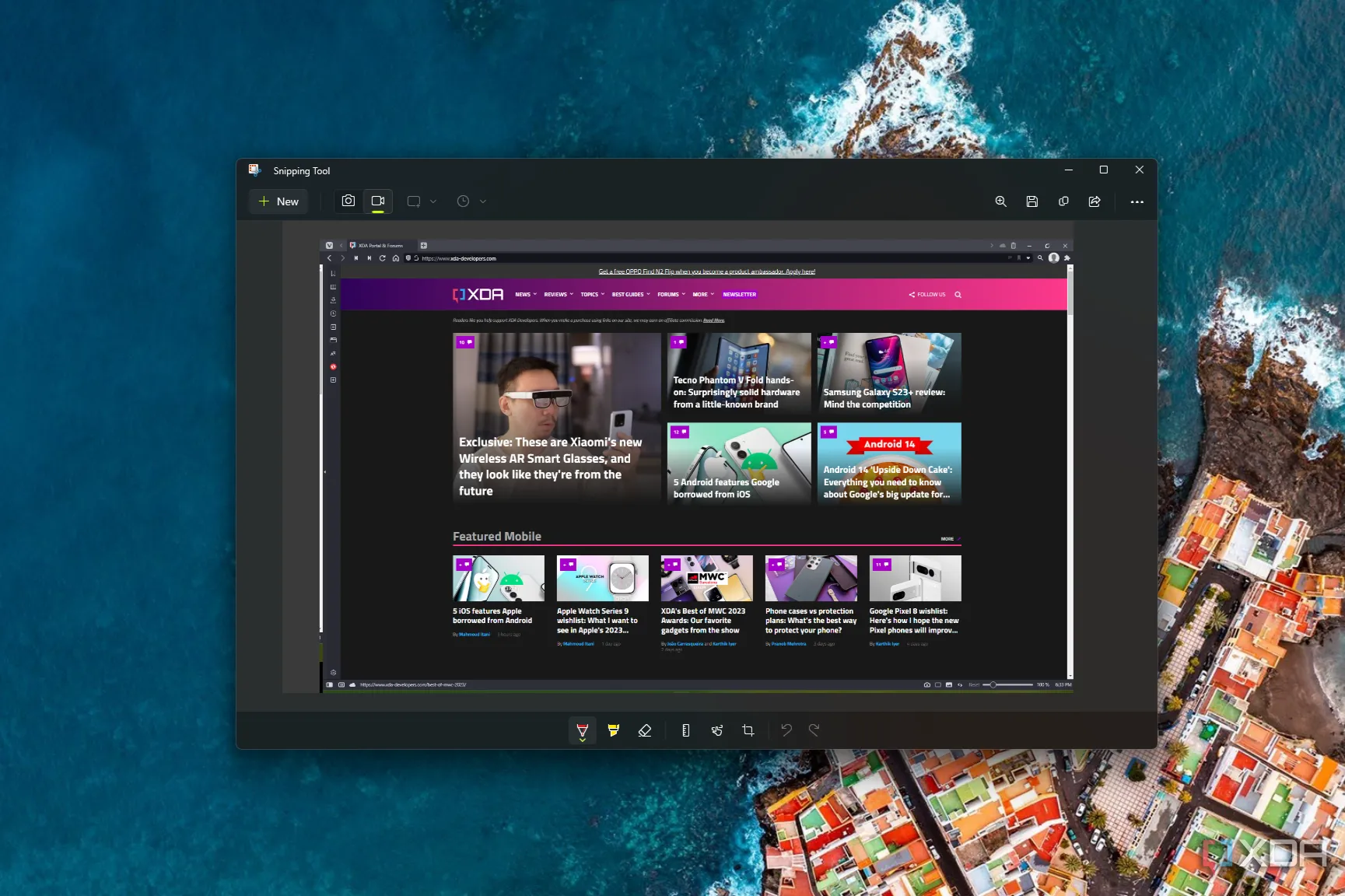Giao diện Snipping Tool trên Windows 11 hiển thị các tùy chọn chụp và ghi hình màn hình.