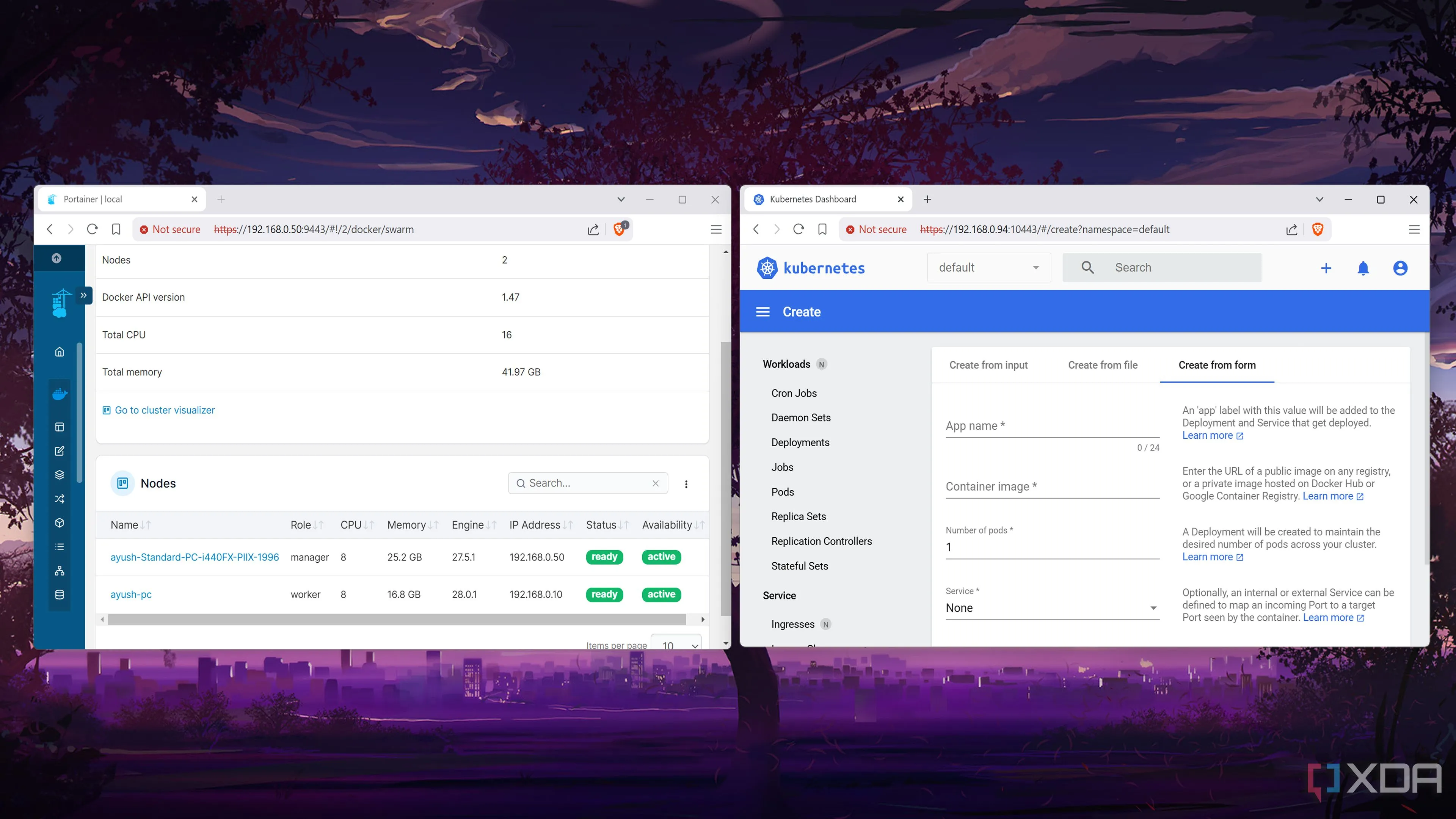 Giao diện so sánh Docker Swarm và Kubernetes, hai nền tảng điều phối container hàng đầu