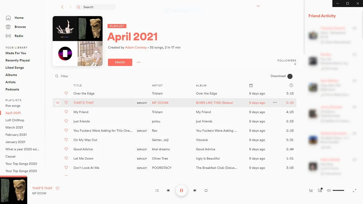 Giao diện Spotify được tùy biến bởi Spicetify với chủ đề sáng, thể hiện khả năng cá nhân hóa ứng dụng nghe nhạc của bạn.