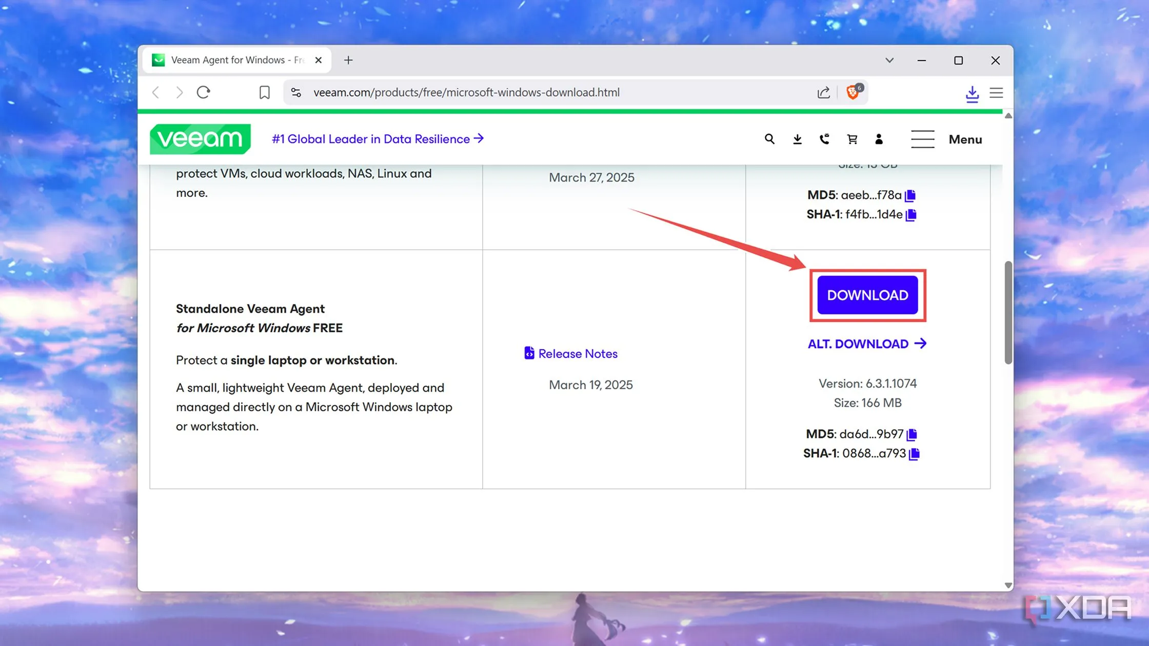 Giao diện tải về Veeam Backup Agent từ trang web chính thức