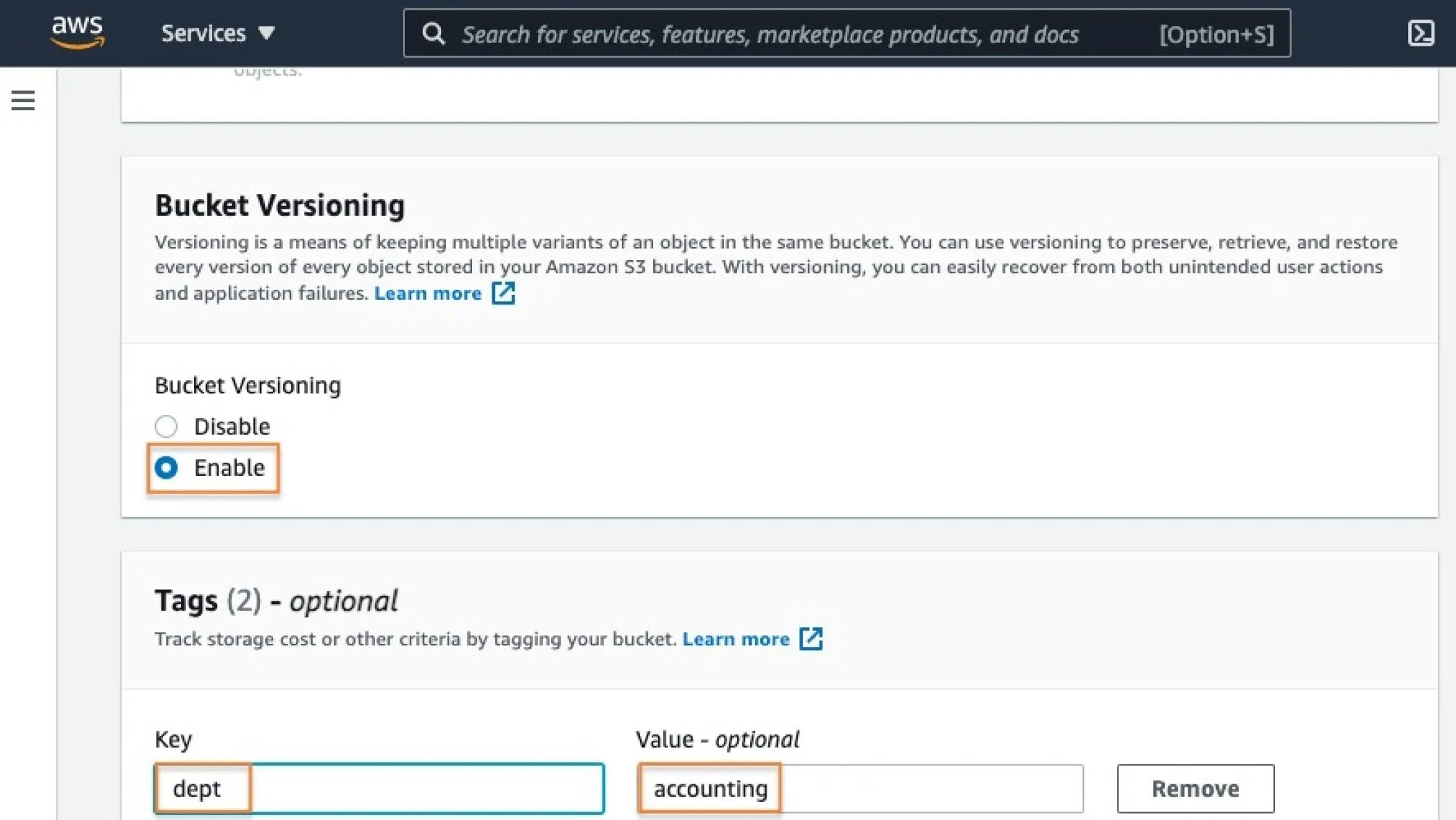 Giao diện tạo Amazon S3 Bucket cho dịch vụ lưu trữ lạnh Amazon S3 Glacier