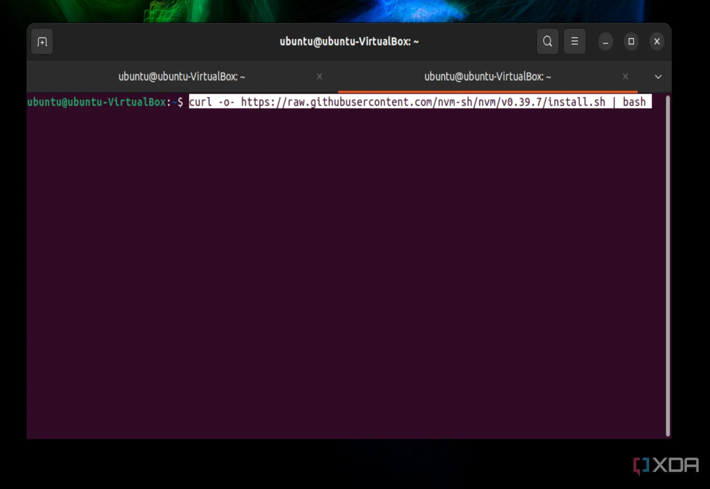 Giao diện Terminal Linux hiển thị các lệnh cài đặt NVM trên Ubuntu, minh họa khả năng khắc phục sự cố dễ dàng.